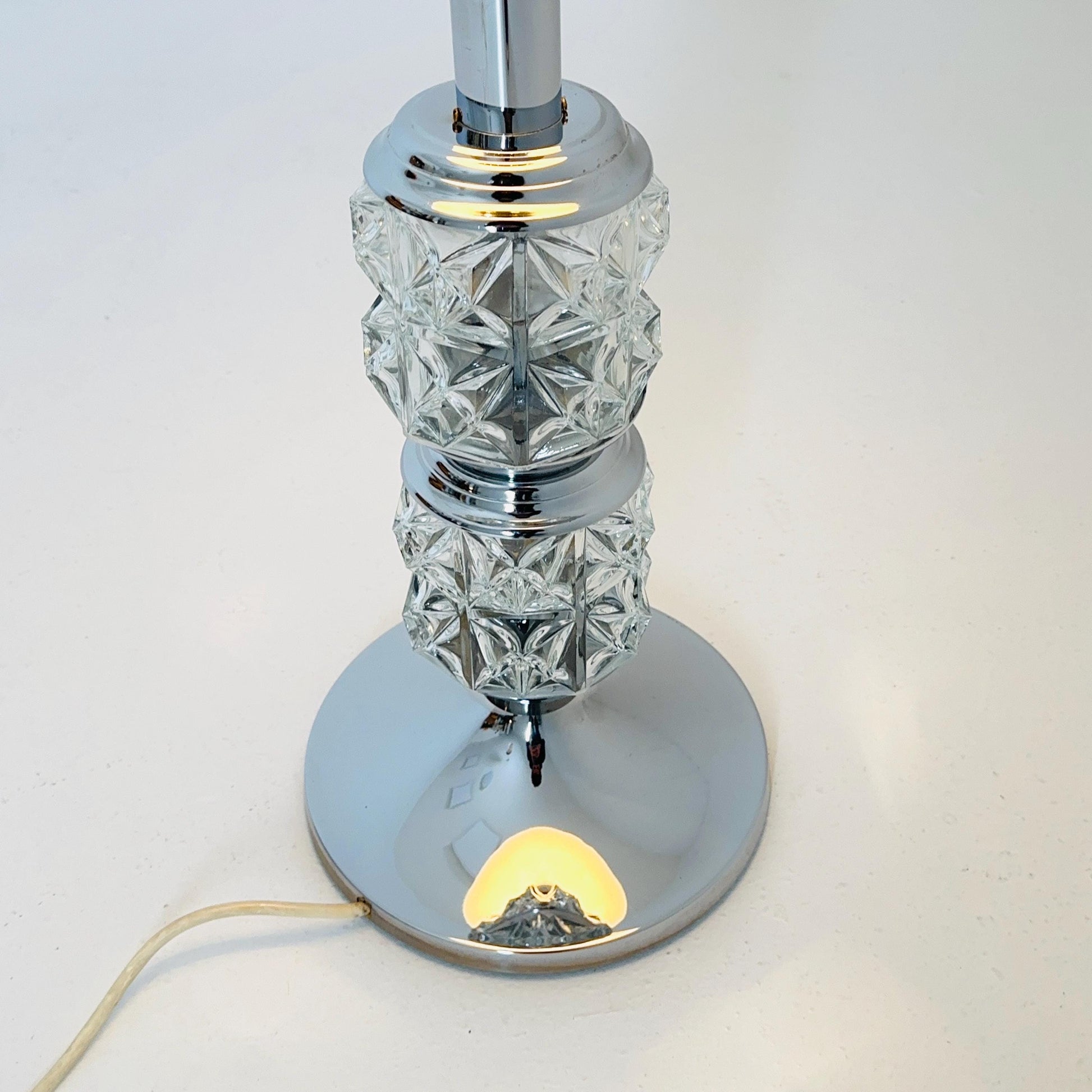Mid-Century Italian Table Lamp, Chrome & Glass Base, 1980s
