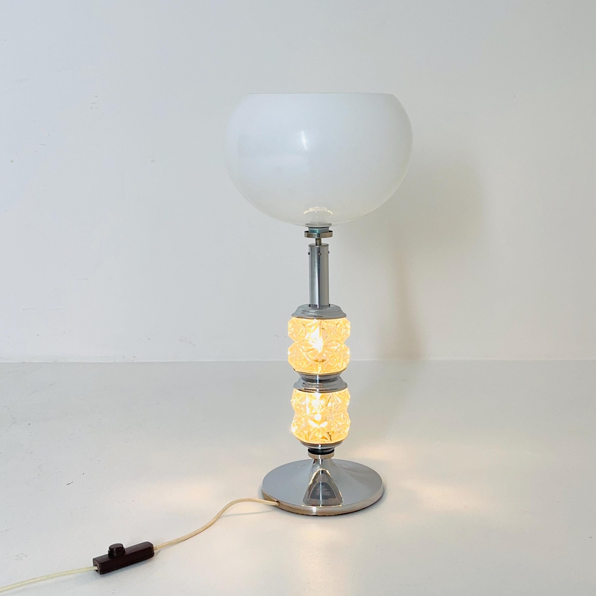 Mid-Century Italian Table Lamp, Chrome & Glass Base, 1980s