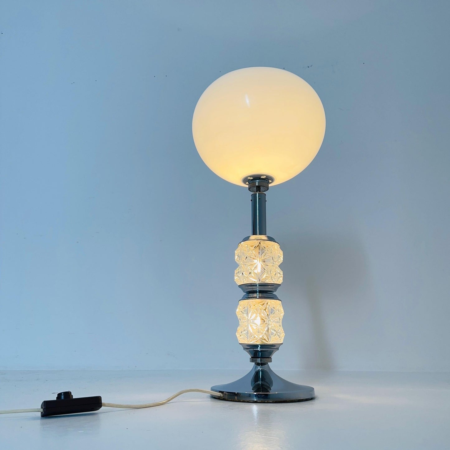 Mid-Century Italian Table Lamp, Chrome & Glass Base, 1980s
