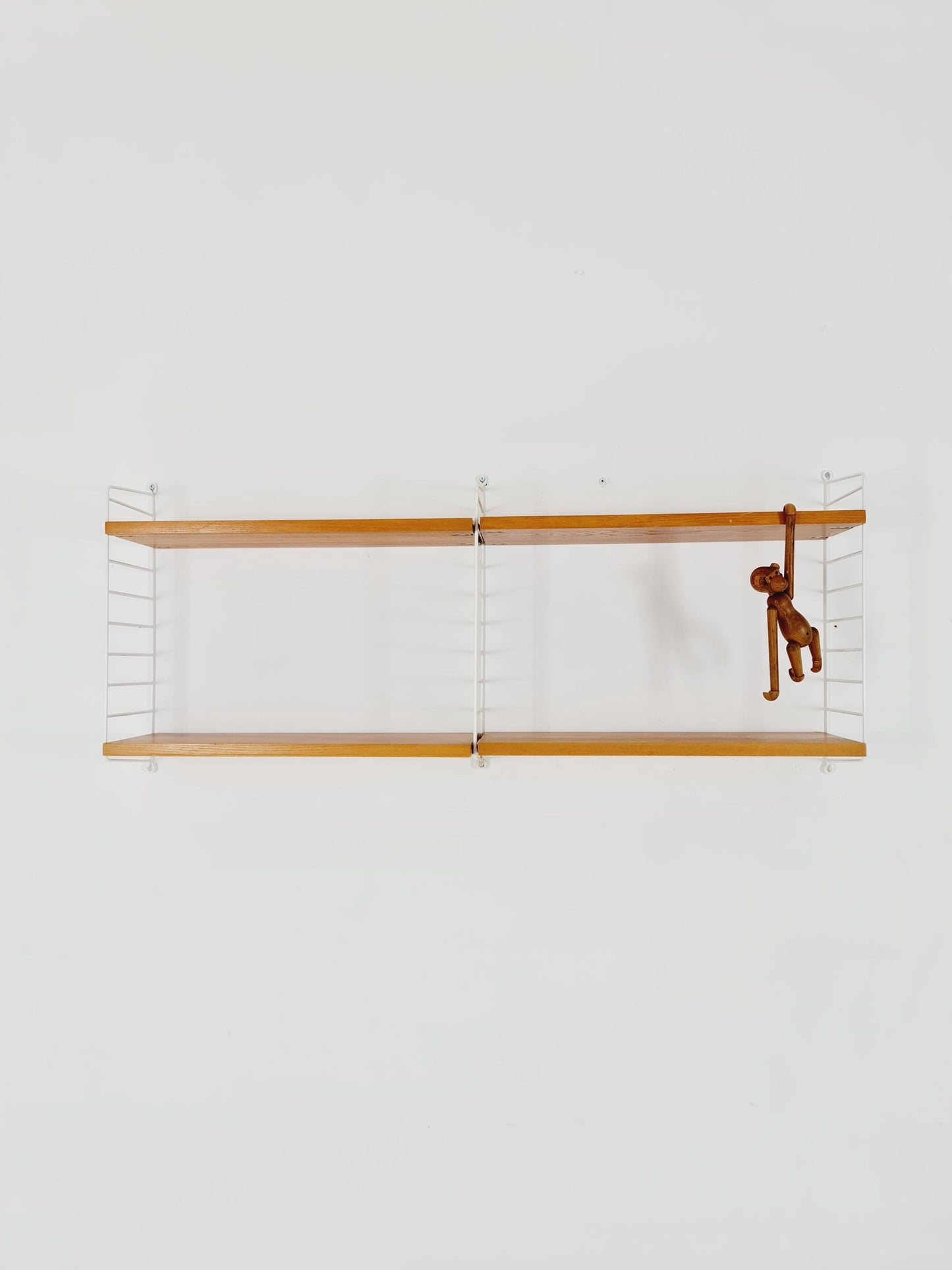 Original MCM Ash shelving system - consists of Black lacquered metal ladders, from string Stockholm 1960s