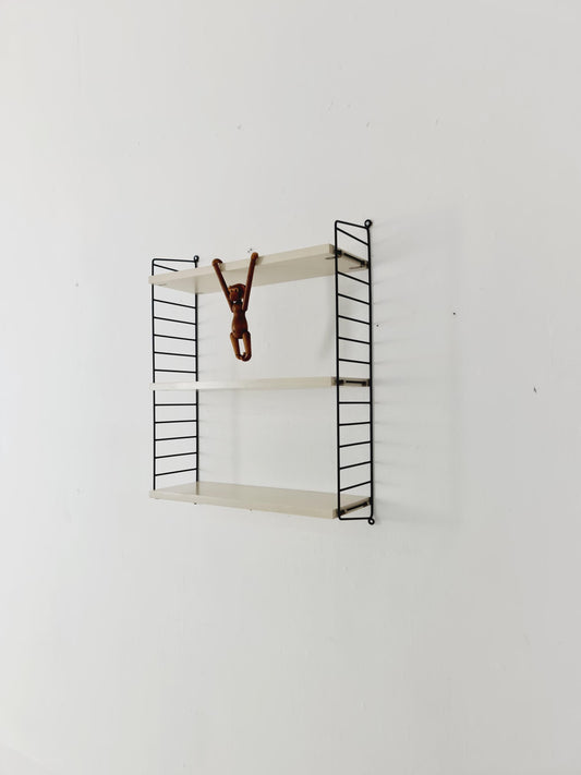 Original MCM wood shelving system - consists of black lacquered metal ladders, from string Stockholm 1960s