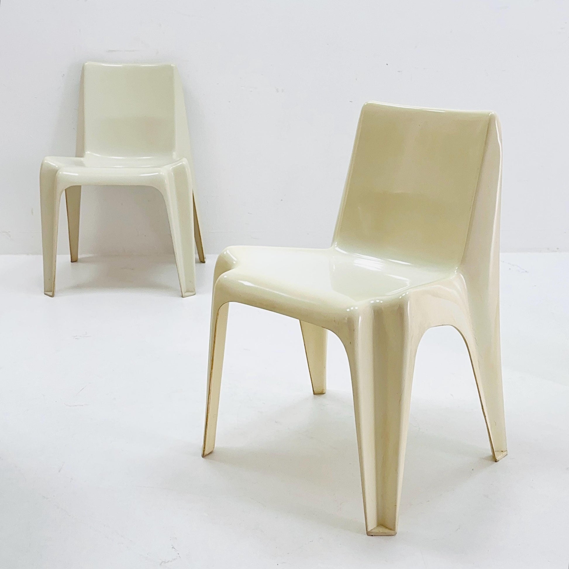 Space age Set of 4 cream white Dining chairs Bofinger BA1171 chair by Helmut Bätzner,1970 Germany