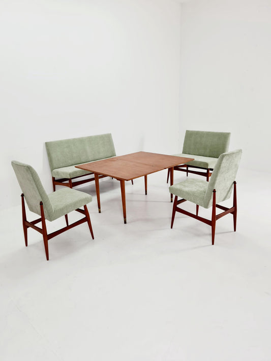 Mid-Century Modern Teak dining / Lounge Set, 1960s, Newly Upholstered, Rare Find!