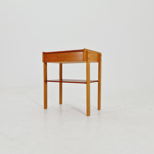 Midcentury Carlstrom & Co teak - Oak vintage side table/ bedside table/ night stand, 1960s
