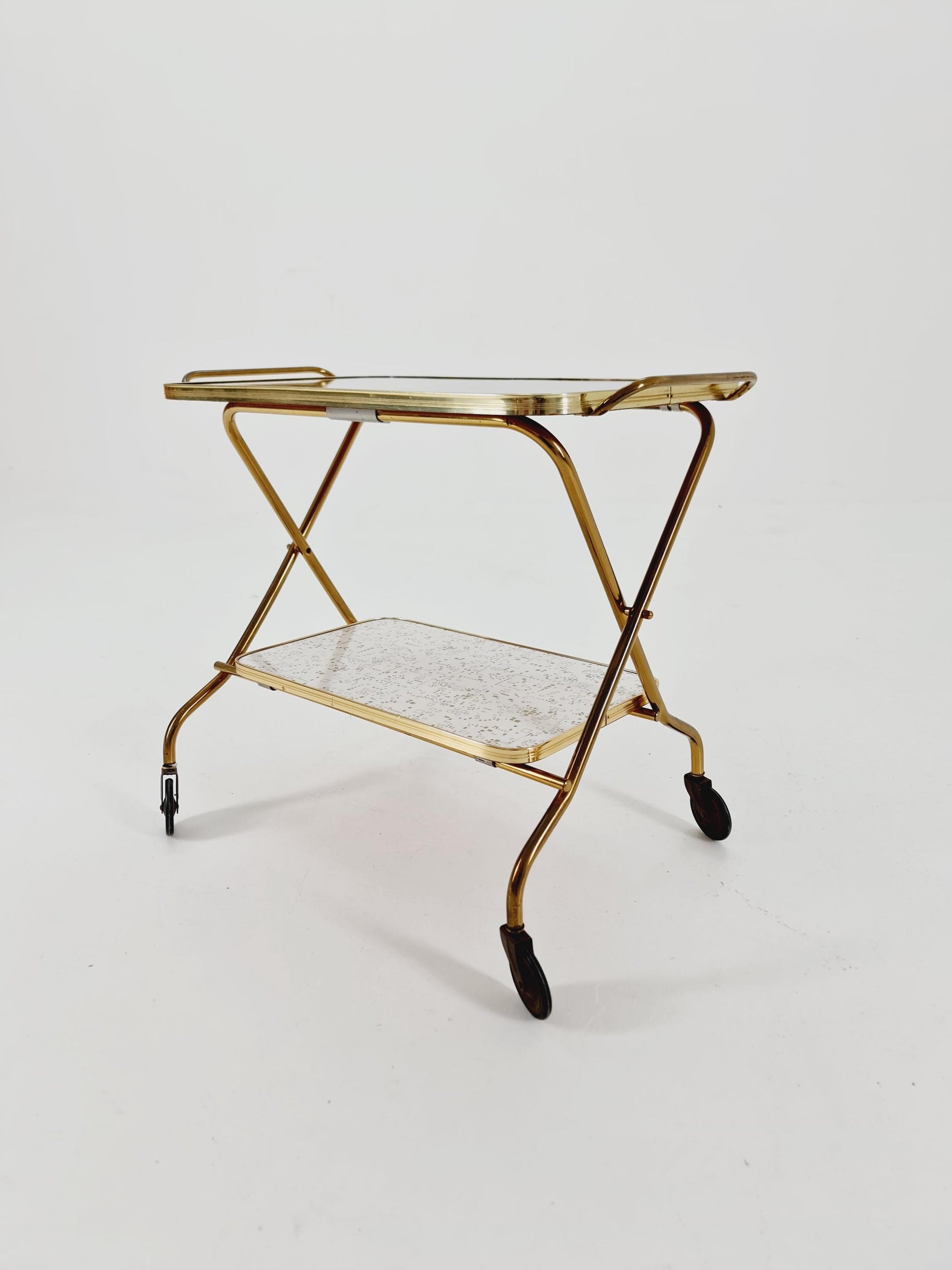 Vintage German mid century trolley bar cart in Brass 1950s