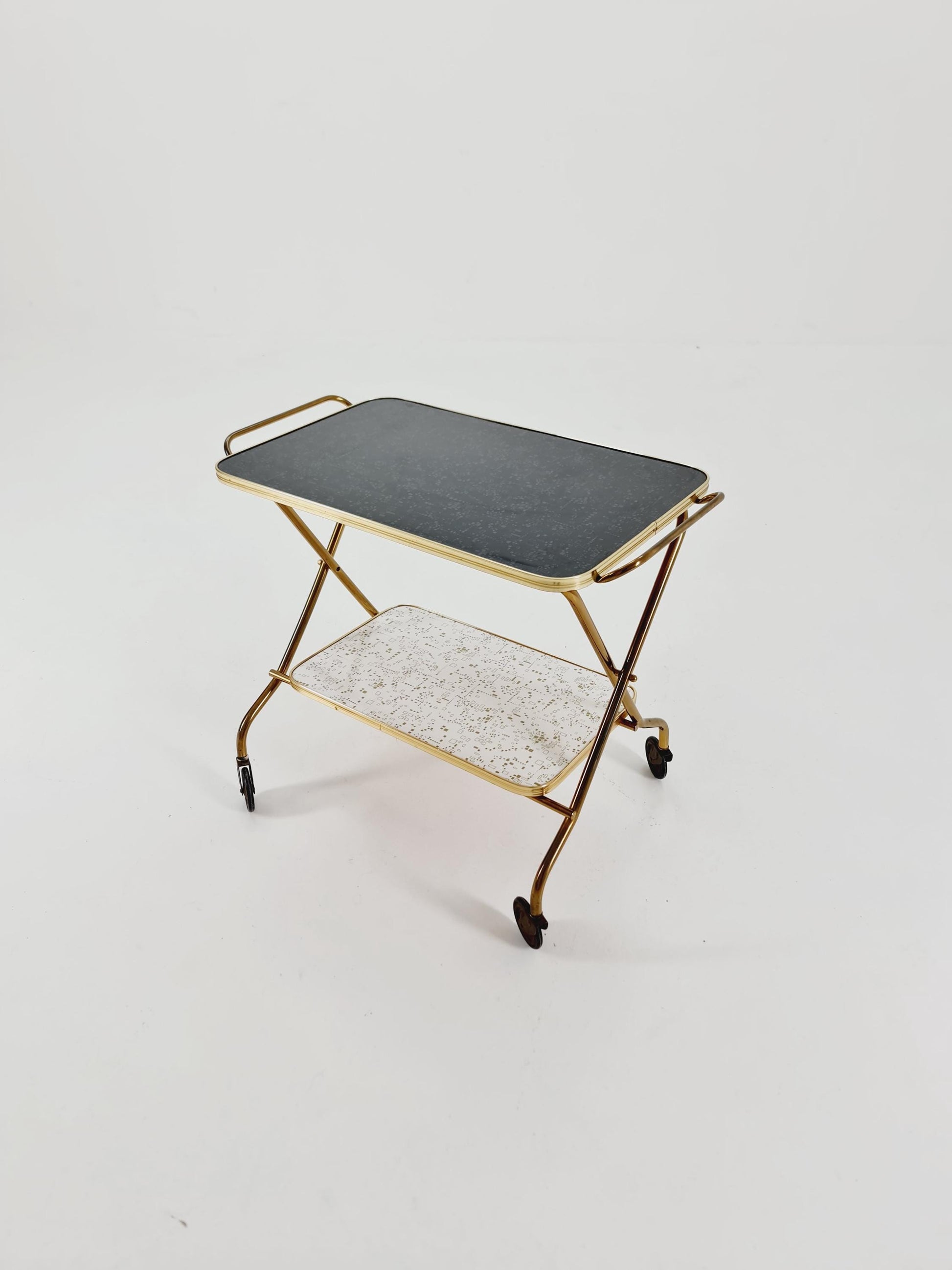 Vintage German mid century trolley bar cart in Brass 1950s