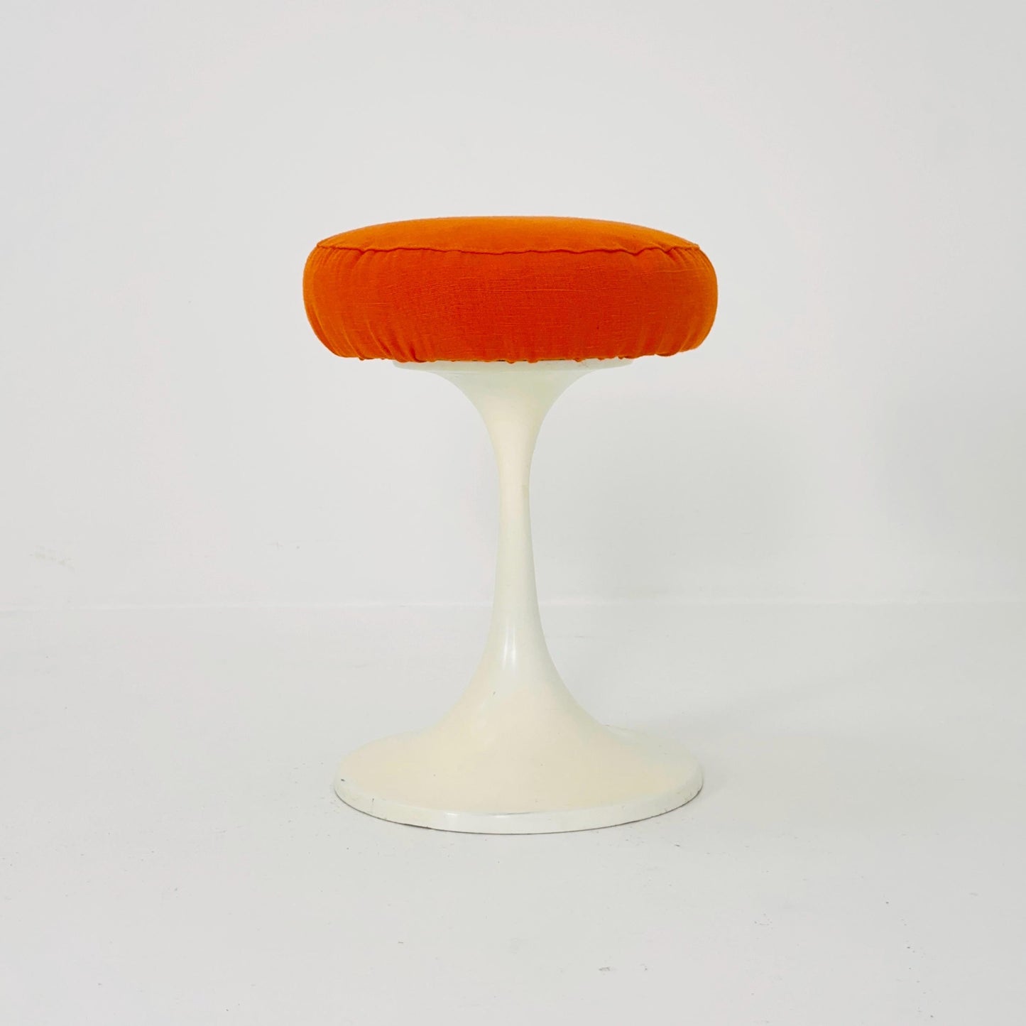 Sopac age German vintage white plastic tulip stool with orange seat, 1970s