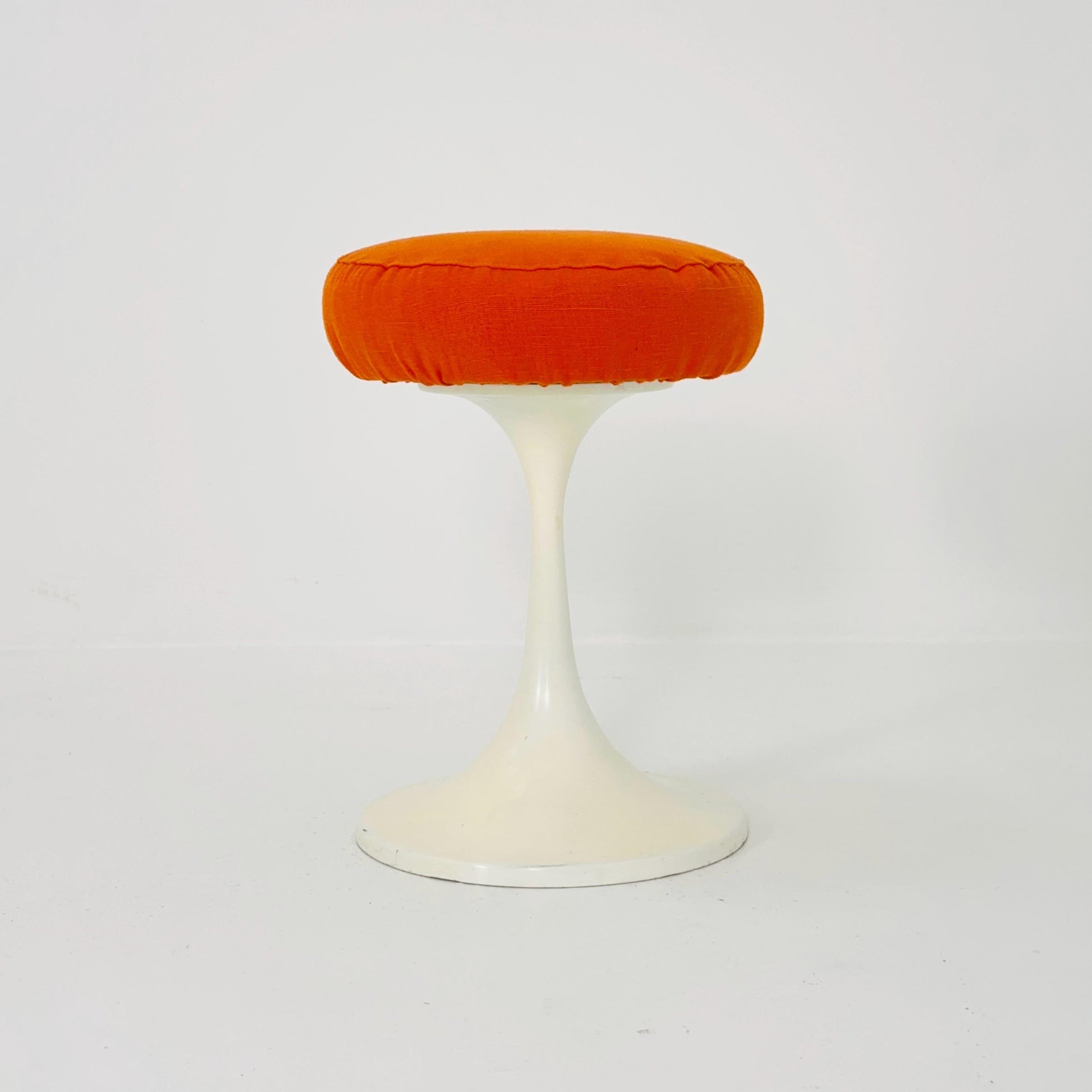Sopac age German vintage white plastic tulip stool with orange seat, 1970s
