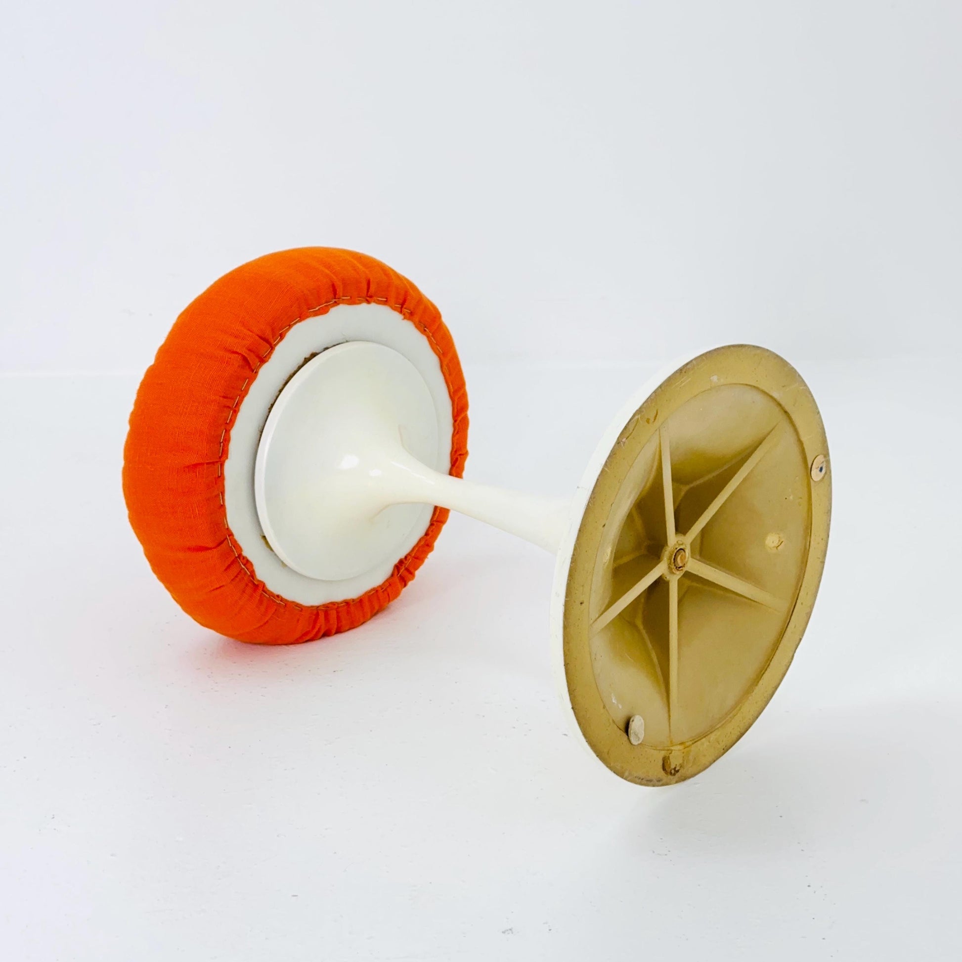 Sopac age German vintage white plastic tulip stool with orange seat, 1970s