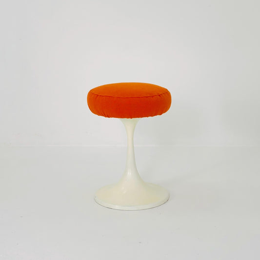 Sopac age German vintage white plastic tulip stool with orange seat, 1970s