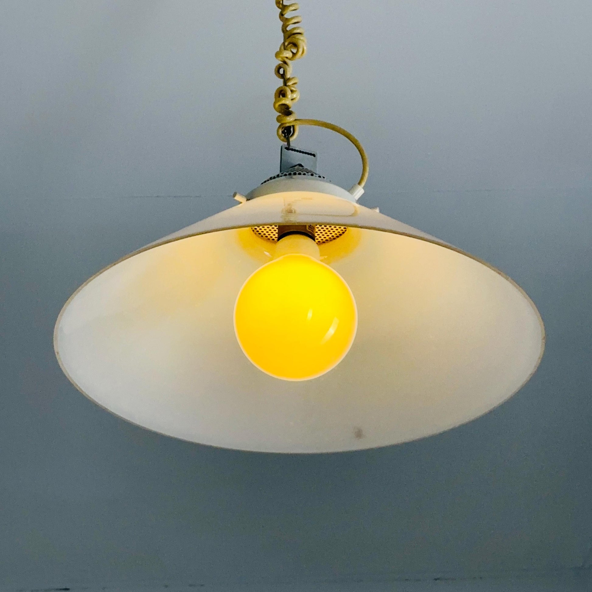 Mid century white glass hanging lamp by Peill and Putzler, Germany 1965