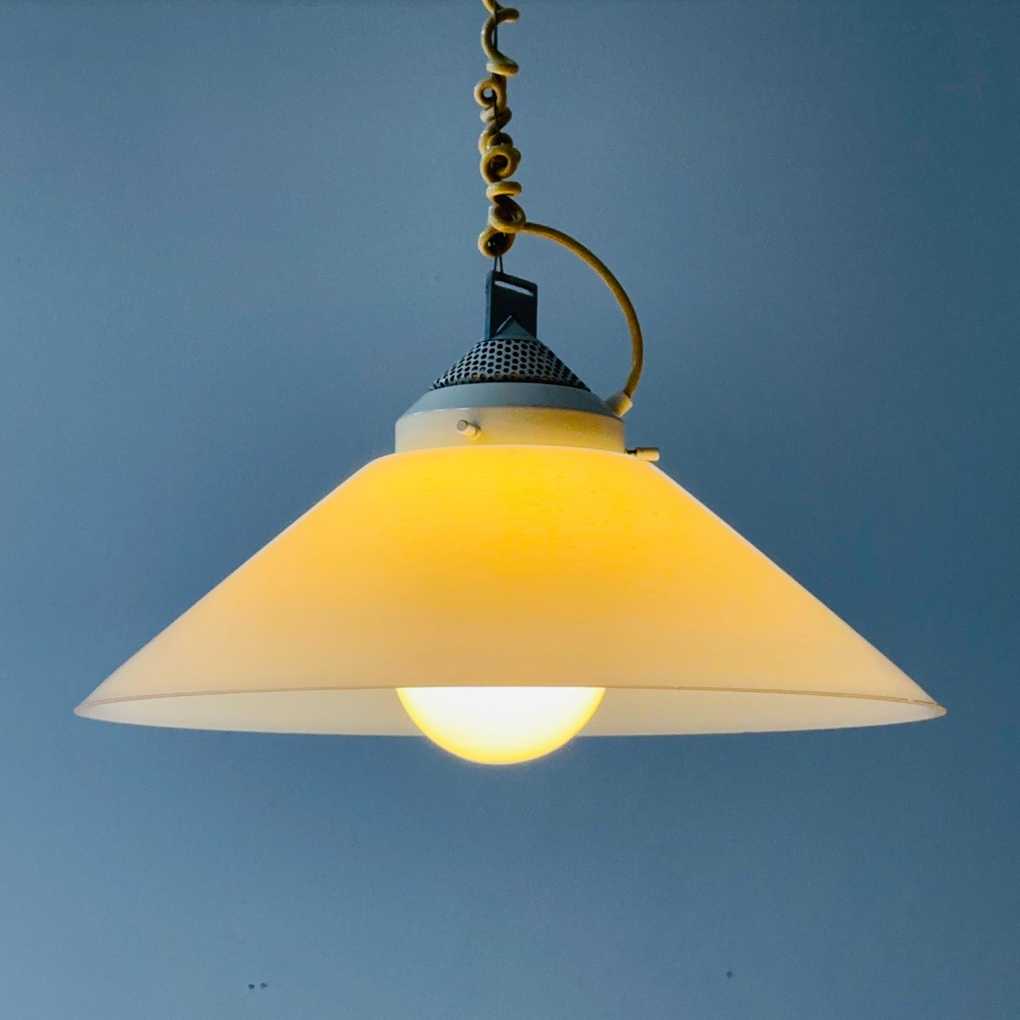 Mid century white glass hanging lamp by Peill and Putzler, Germany 1965