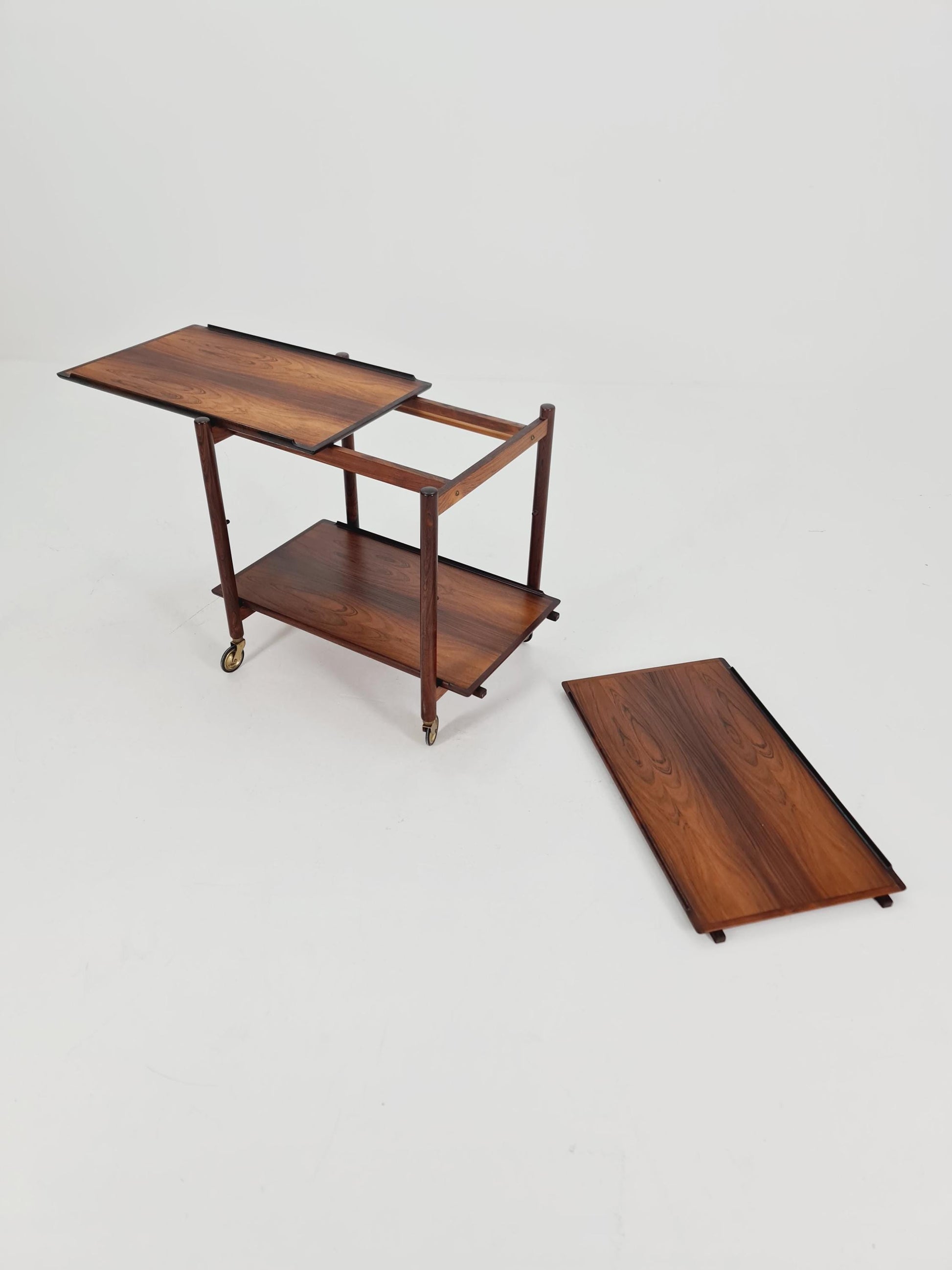 Vintage mid century danish trolley in solid Rose wood / bar cart By Poul Hundevad , 1960s