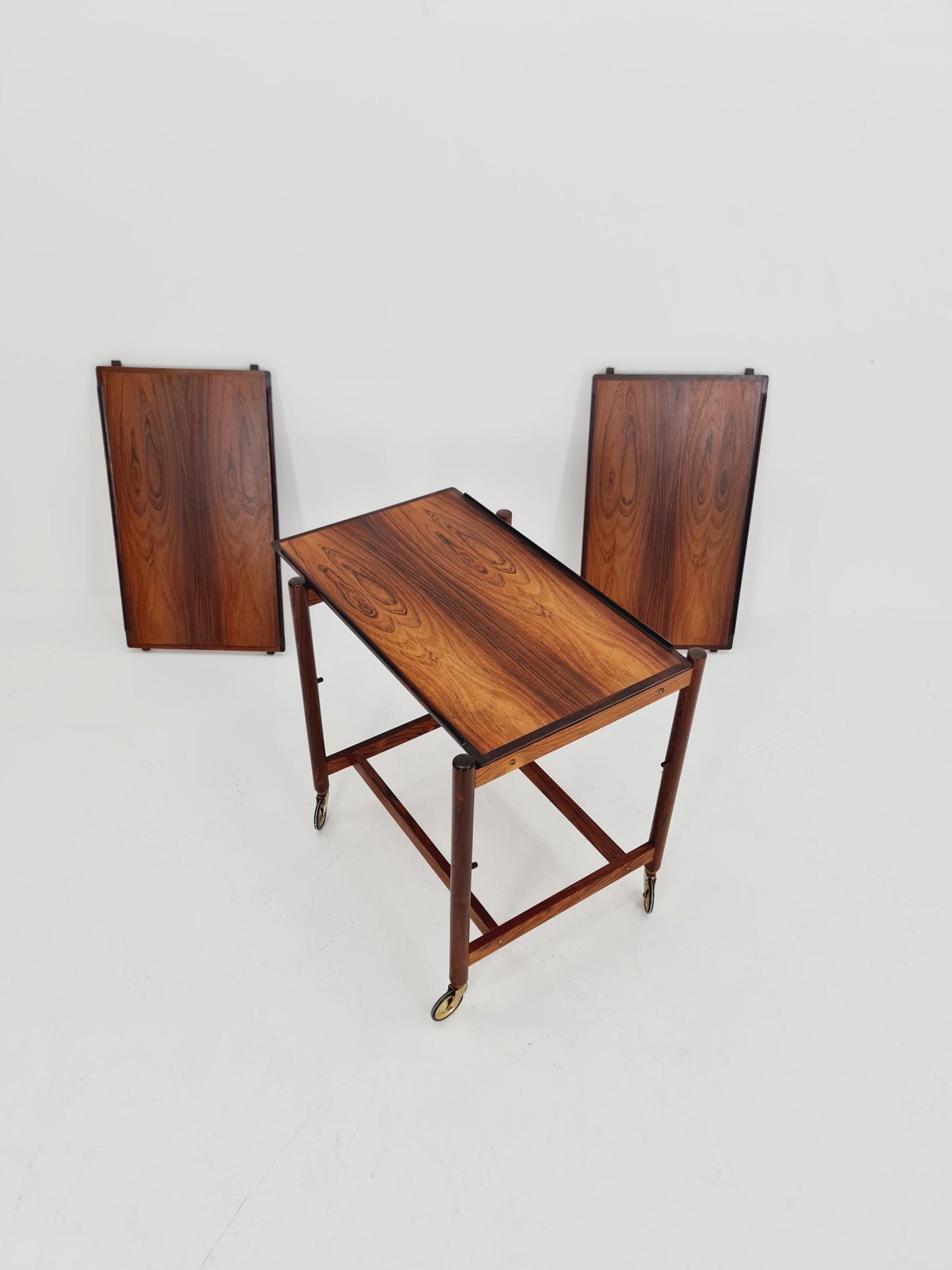 Vintage mid century danish trolley in solid Rose wood / bar cart By Poul Hundevad , 1960s