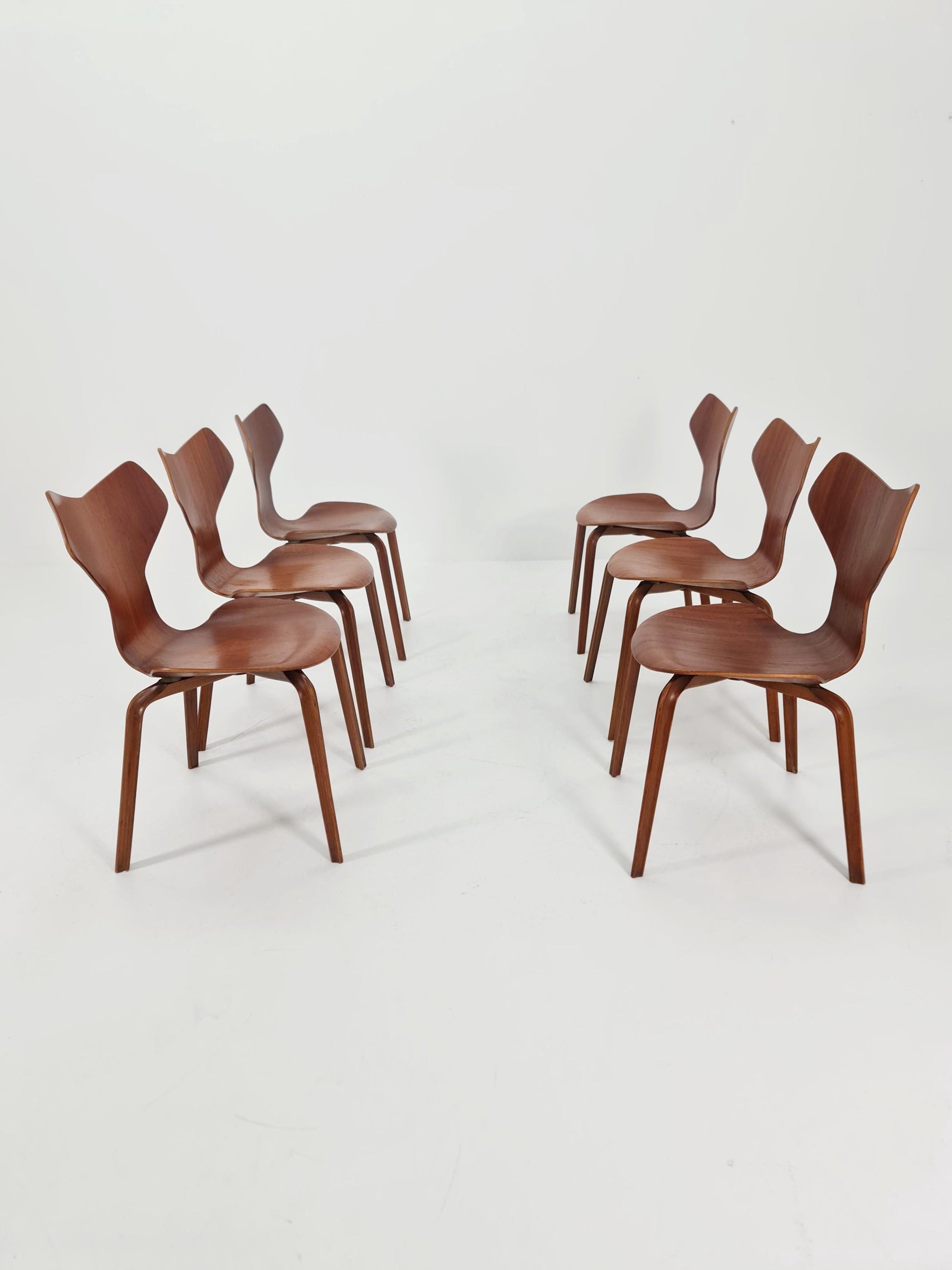 Rare Vintage Teak Dining Chairs by Arne Jacobsen for Fritz Hansen N 4130, 1950s, Set of 6