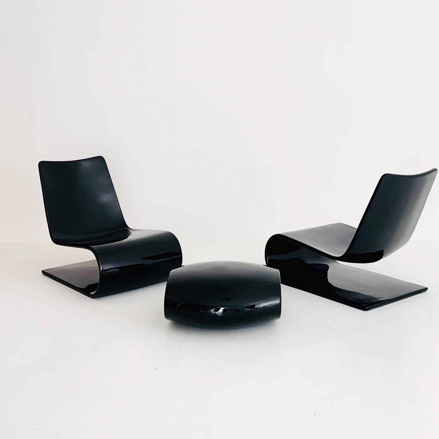 Set of 2 Chaiselongue and stool Nouvelle Vague by Christophe Pillet for Porro Italy 2000s