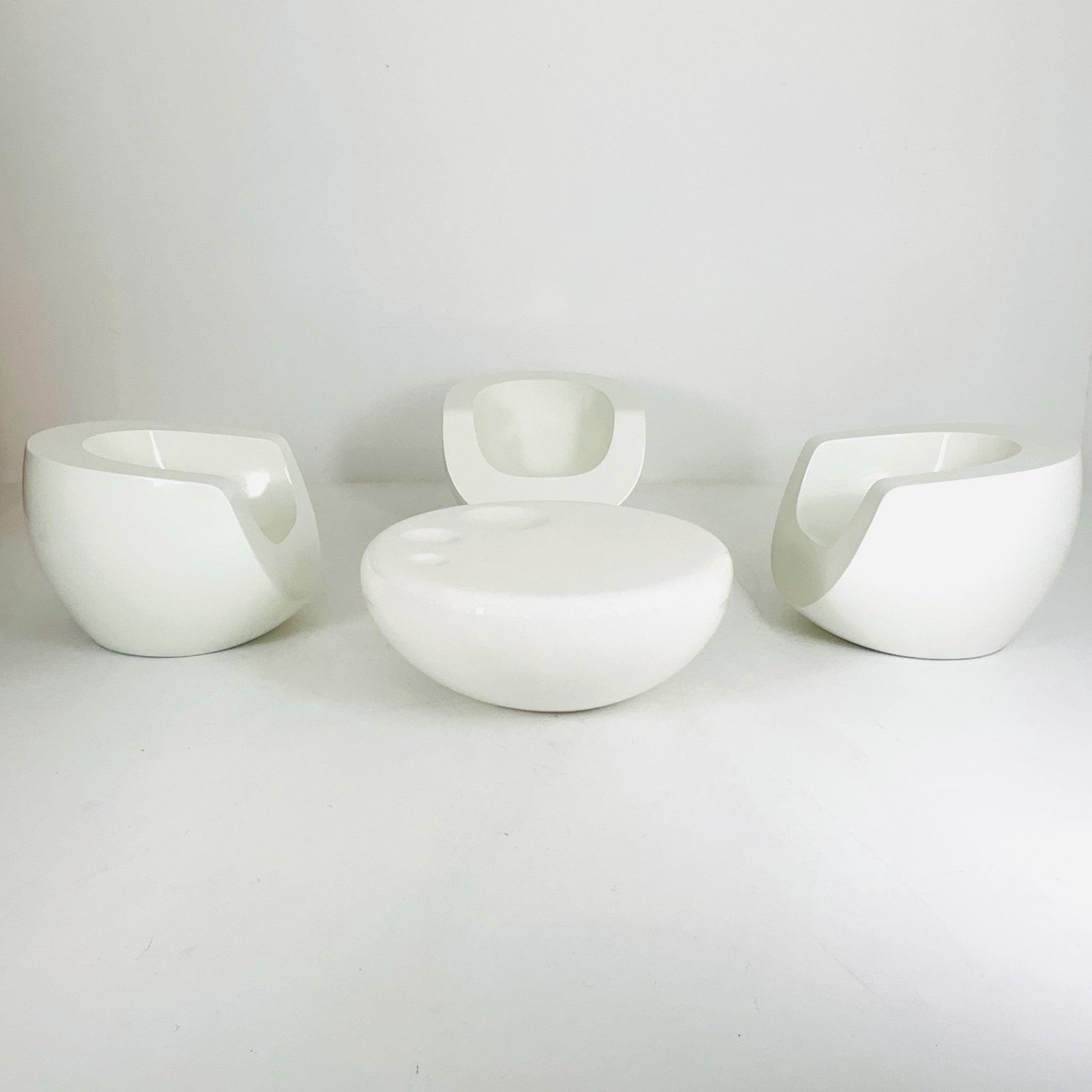 Set of 3 “Moon” Armchairs & Matching Table by Mike To for Infiniture, 1980s