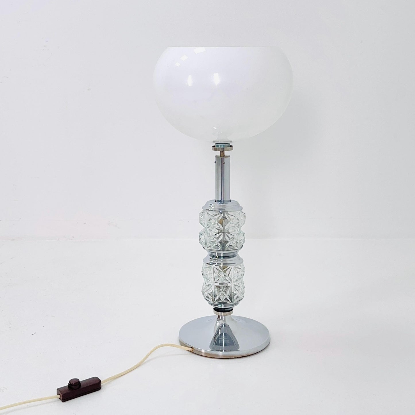 Mid-Century Italian Table Lamp, Chrome & Glass Base, 1980s