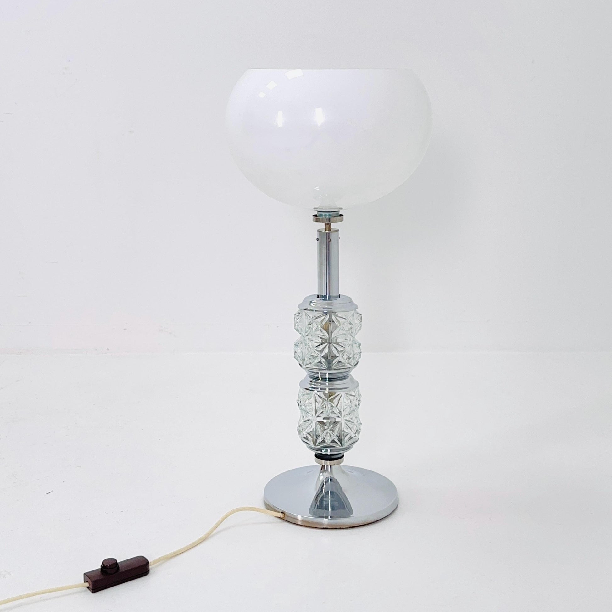 Mid-Century Italian Table Lamp, Chrome & Glass Base, 1980s