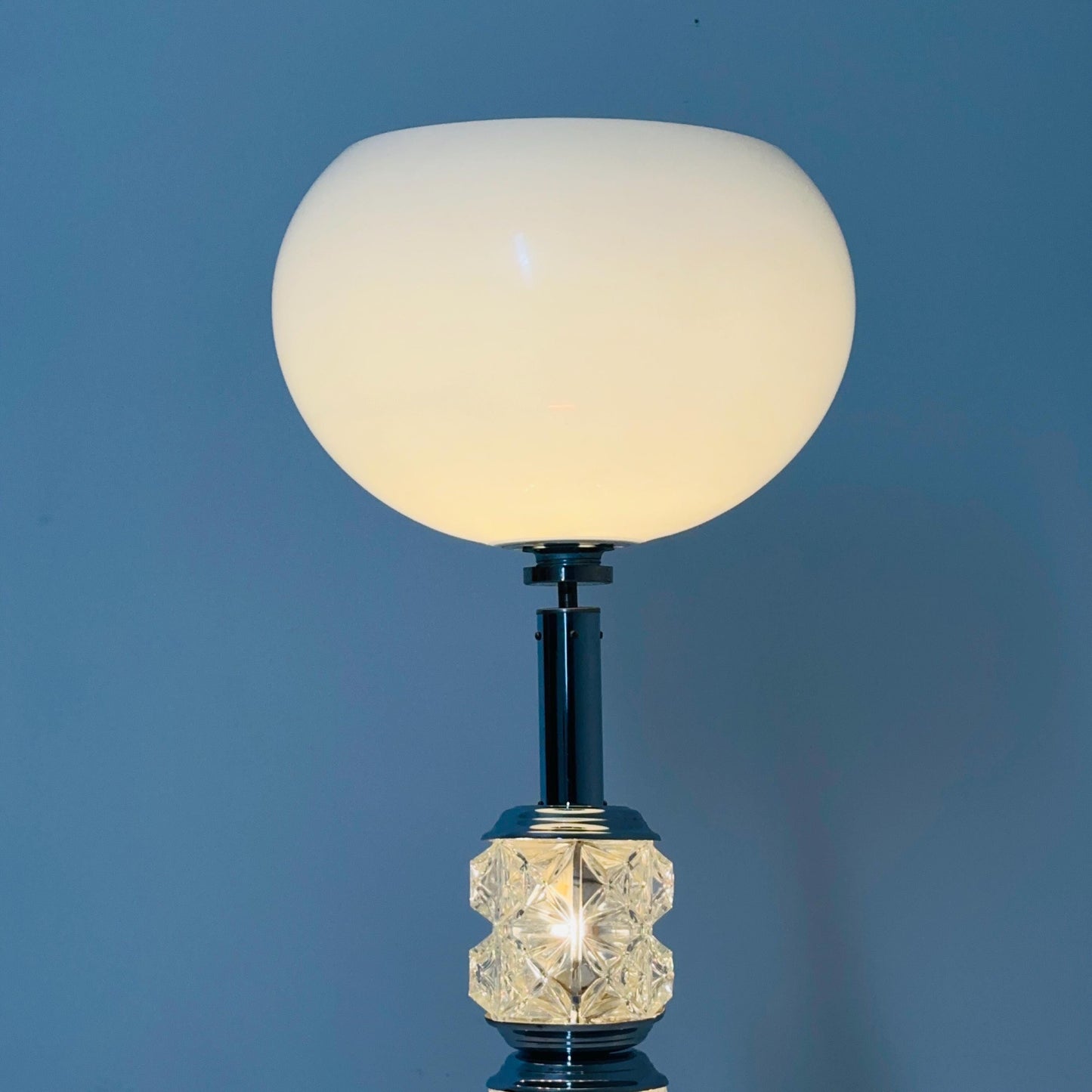 Mid-Century Italian Table Lamp, Chrome & Glass Base, 1980s