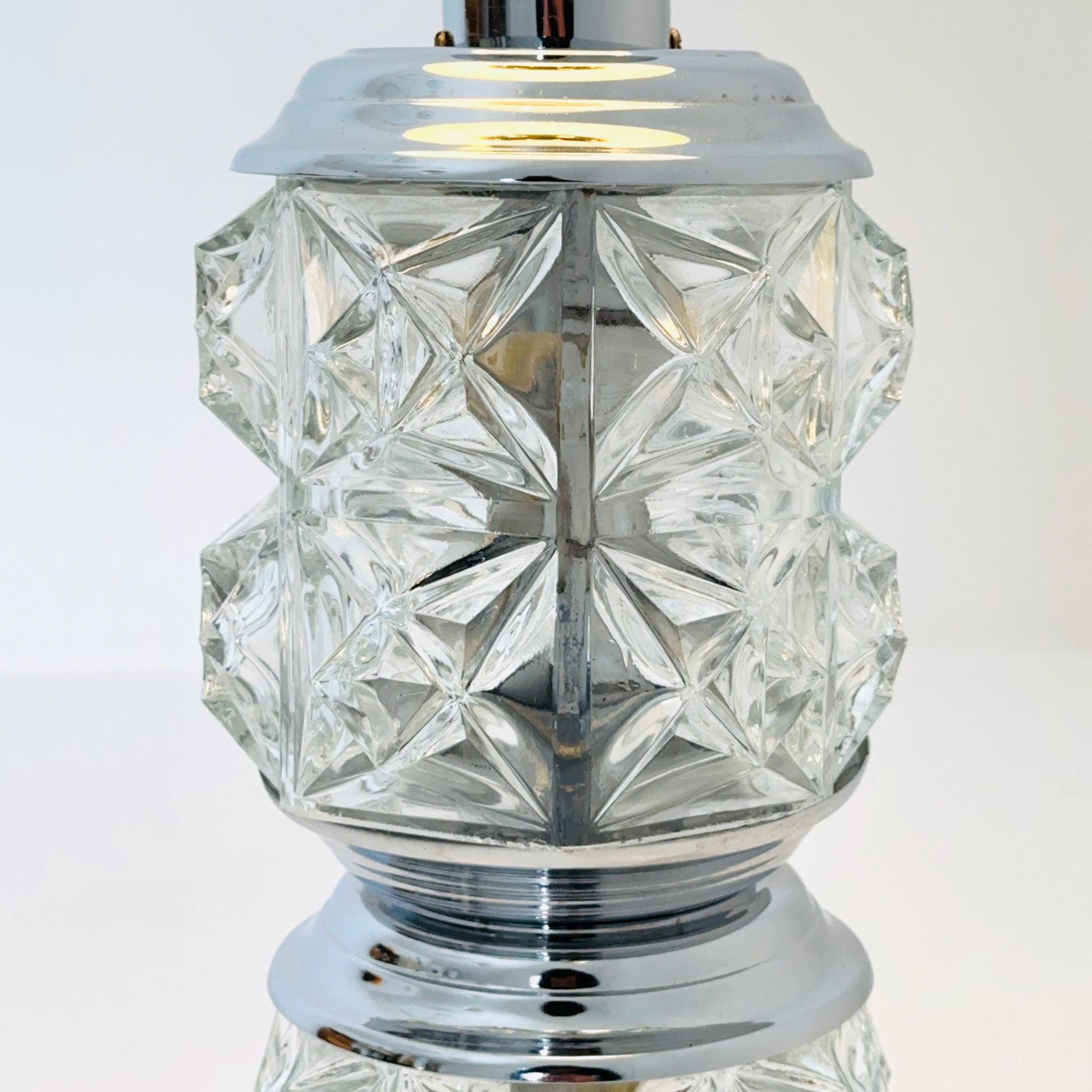 Mid-Century Italian Table Lamp, Chrome & Glass Base, 1980s