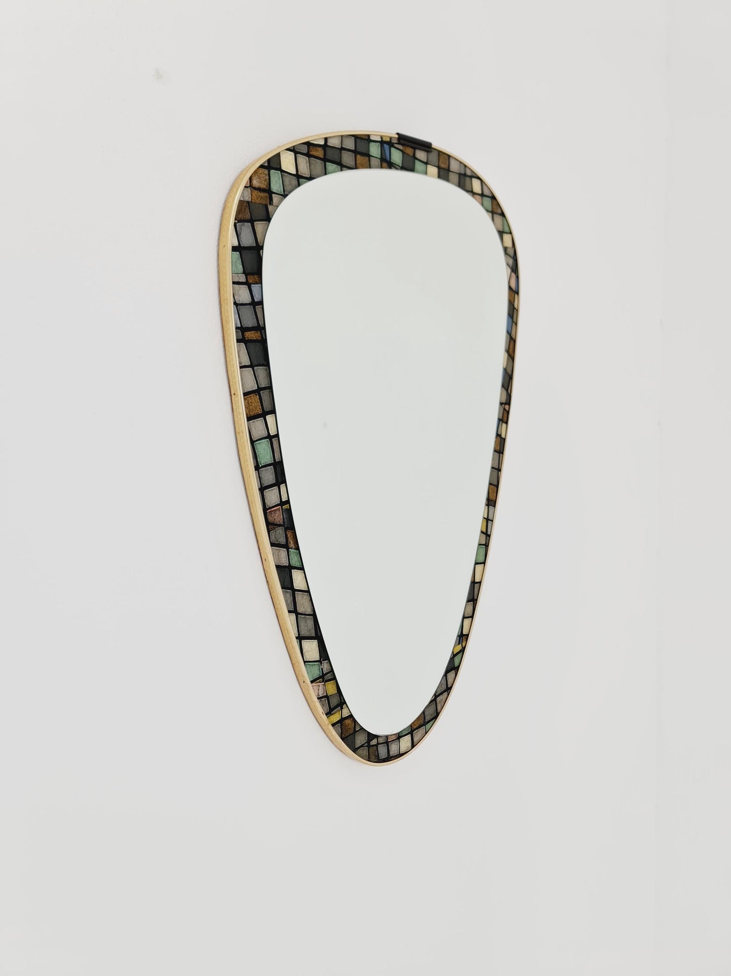 Mid Century asymmetric German golden Original kidney wall mirror from the 60s Rockabilly