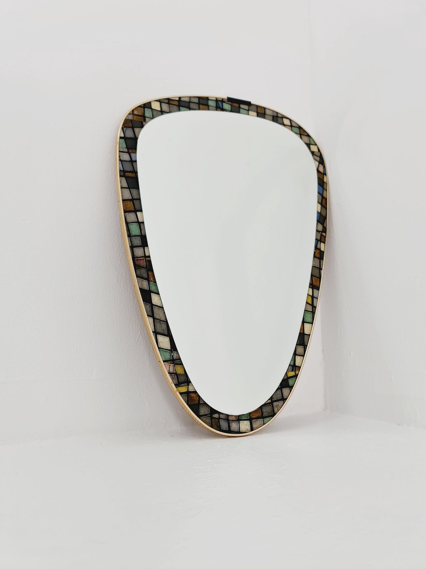 Mid Century asymmetric German golden Original kidney wall mirror from the 60s Rockabilly