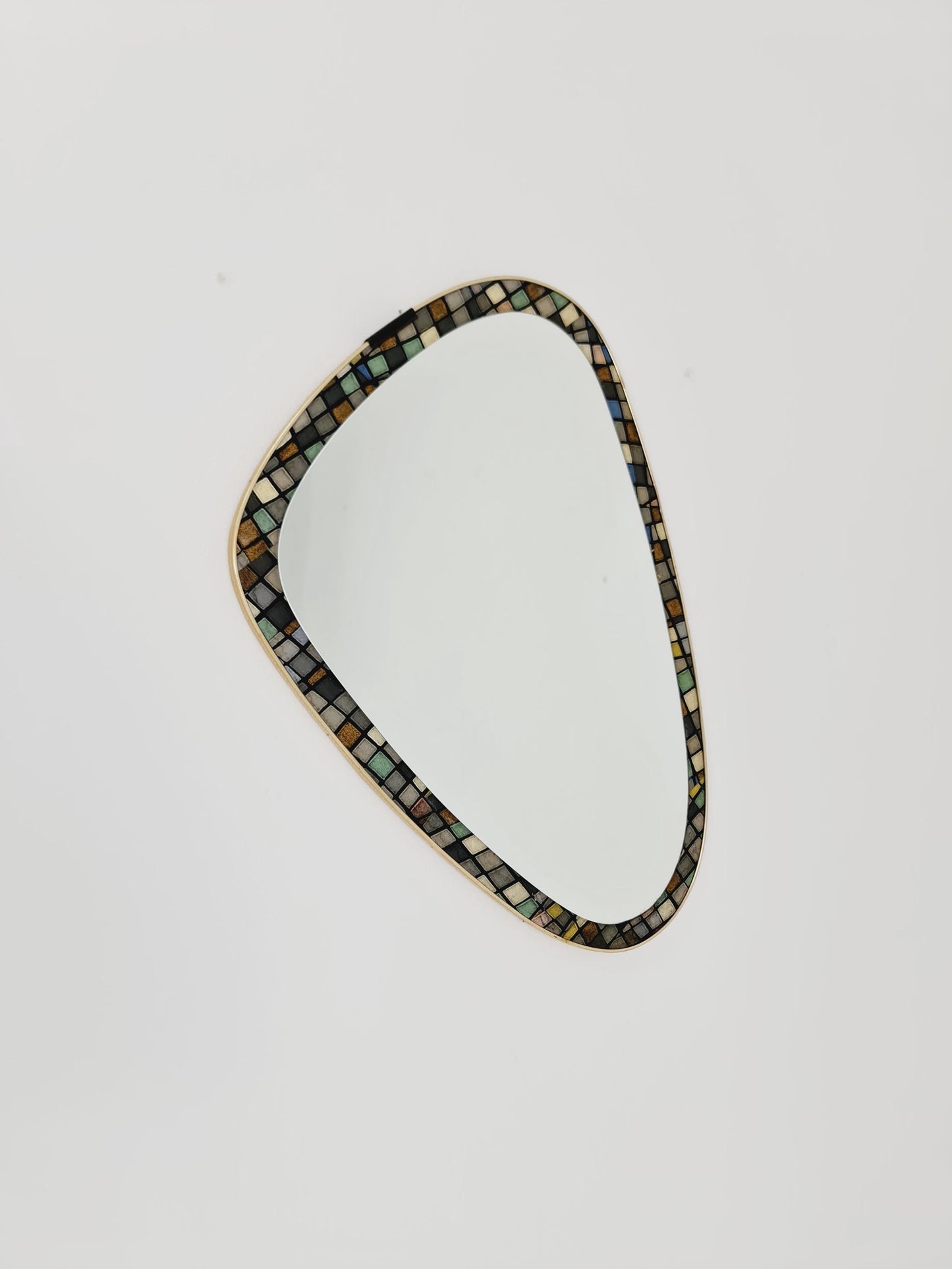 Mid Century asymmetric German golden Original kidney wall mirror from the 60s Rockabilly