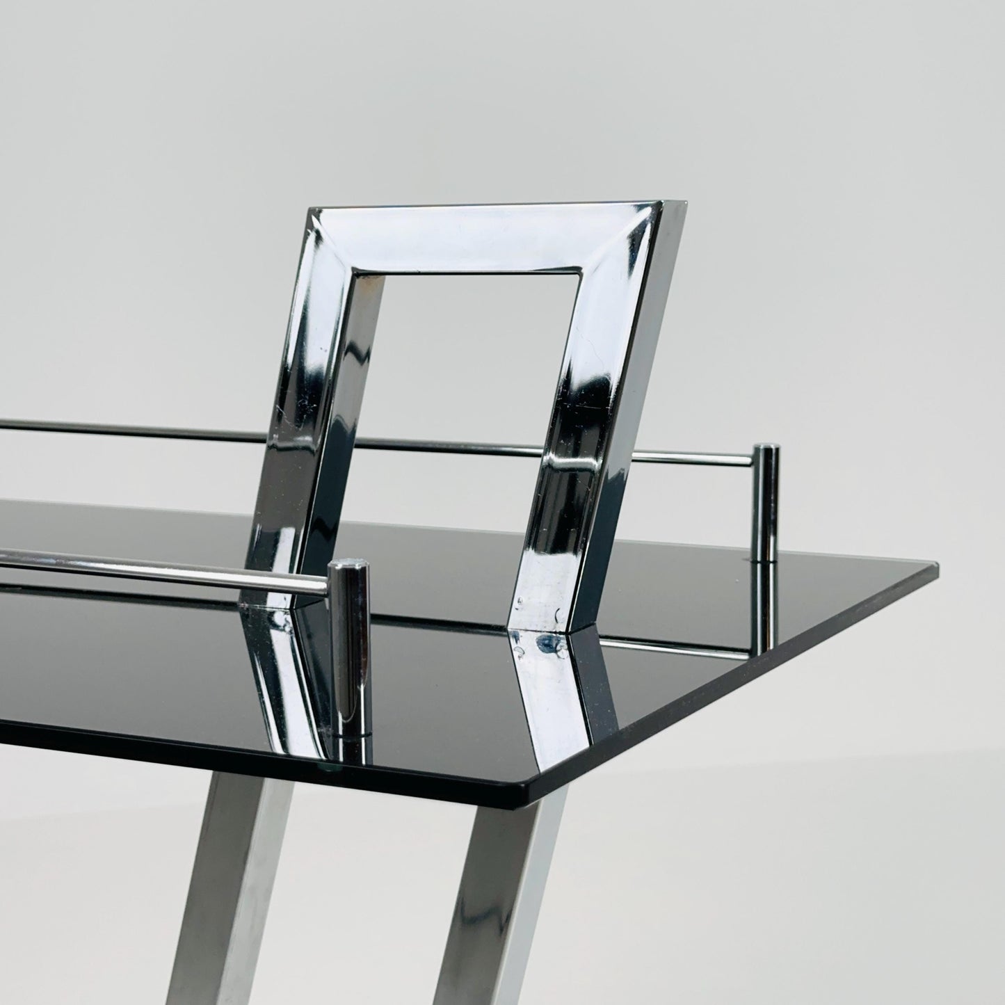 Mid century Italian Bar Cart – Black Glass & Chrome Serving Trolly, 1970s