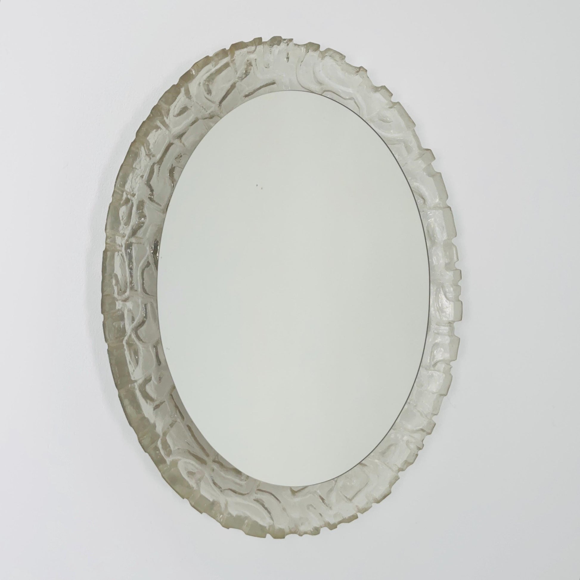 Mid-Century baklite ice glass Oval large mirror by Em Germany 1960s