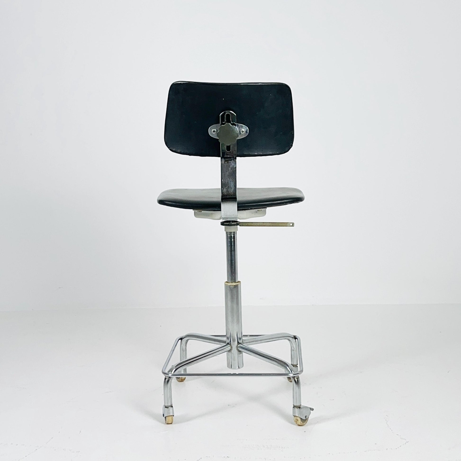 Mid century black faux leather swivel desk chair 1960s Germany