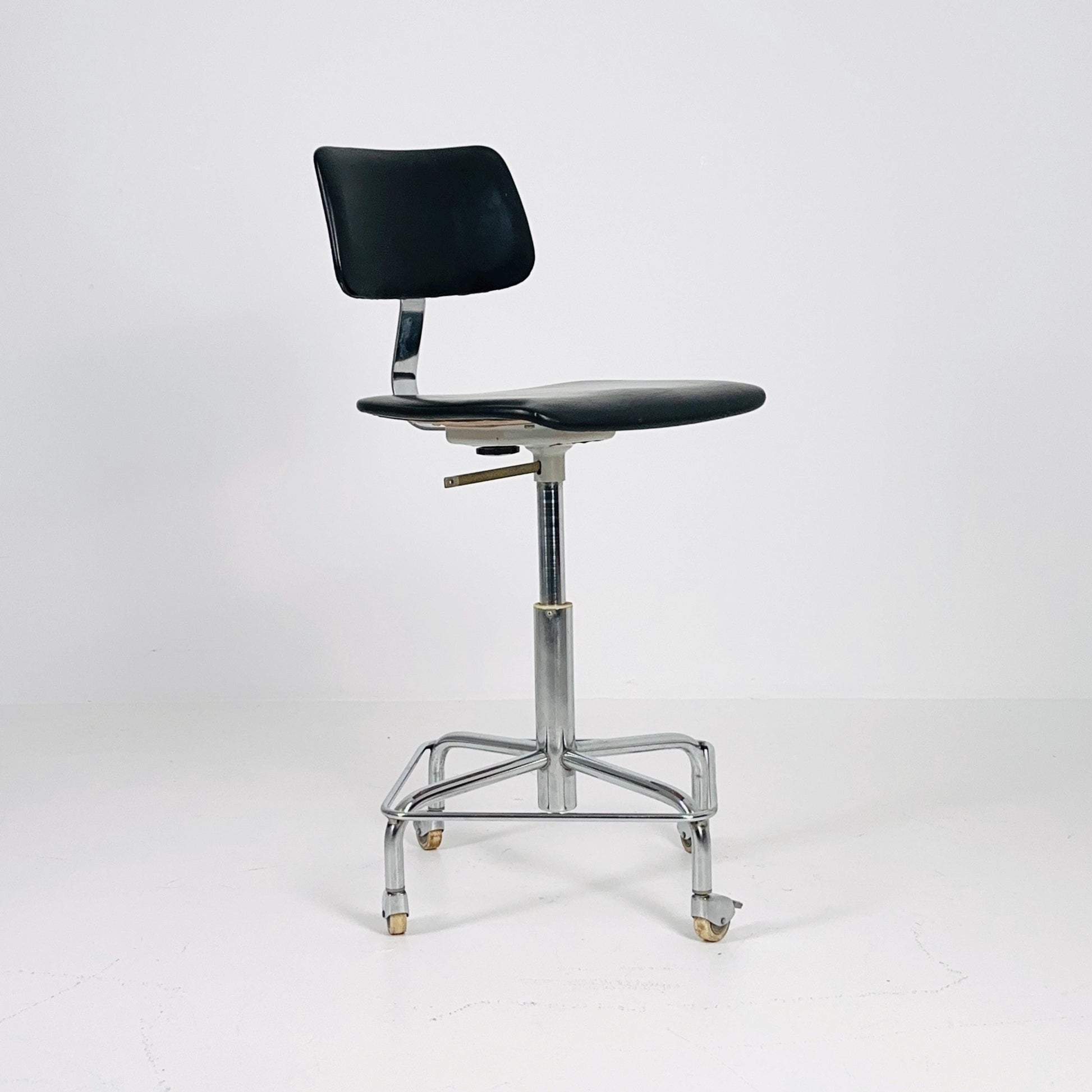 Mid century black faux leather swivel desk chair 1960s Germany
