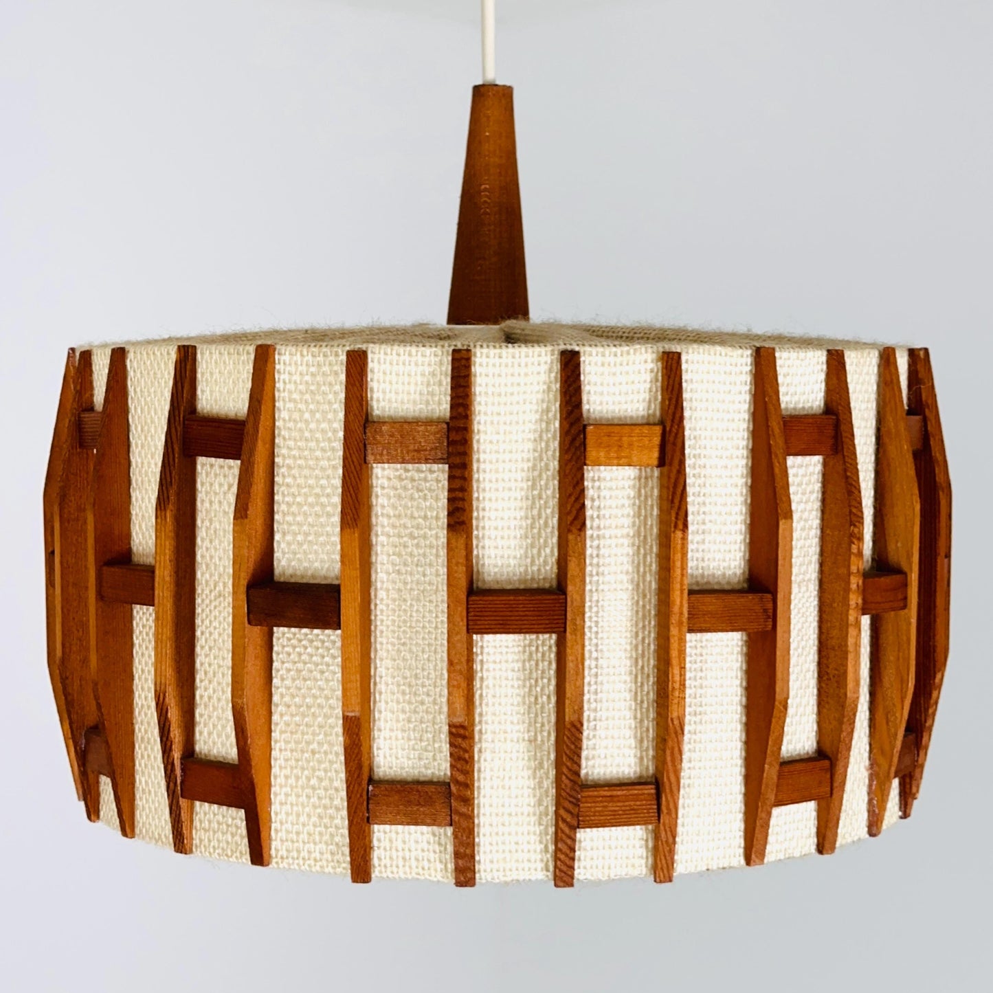 Mid century -century pendant lamp made of teak wood and jute , 1960s, Denmark
