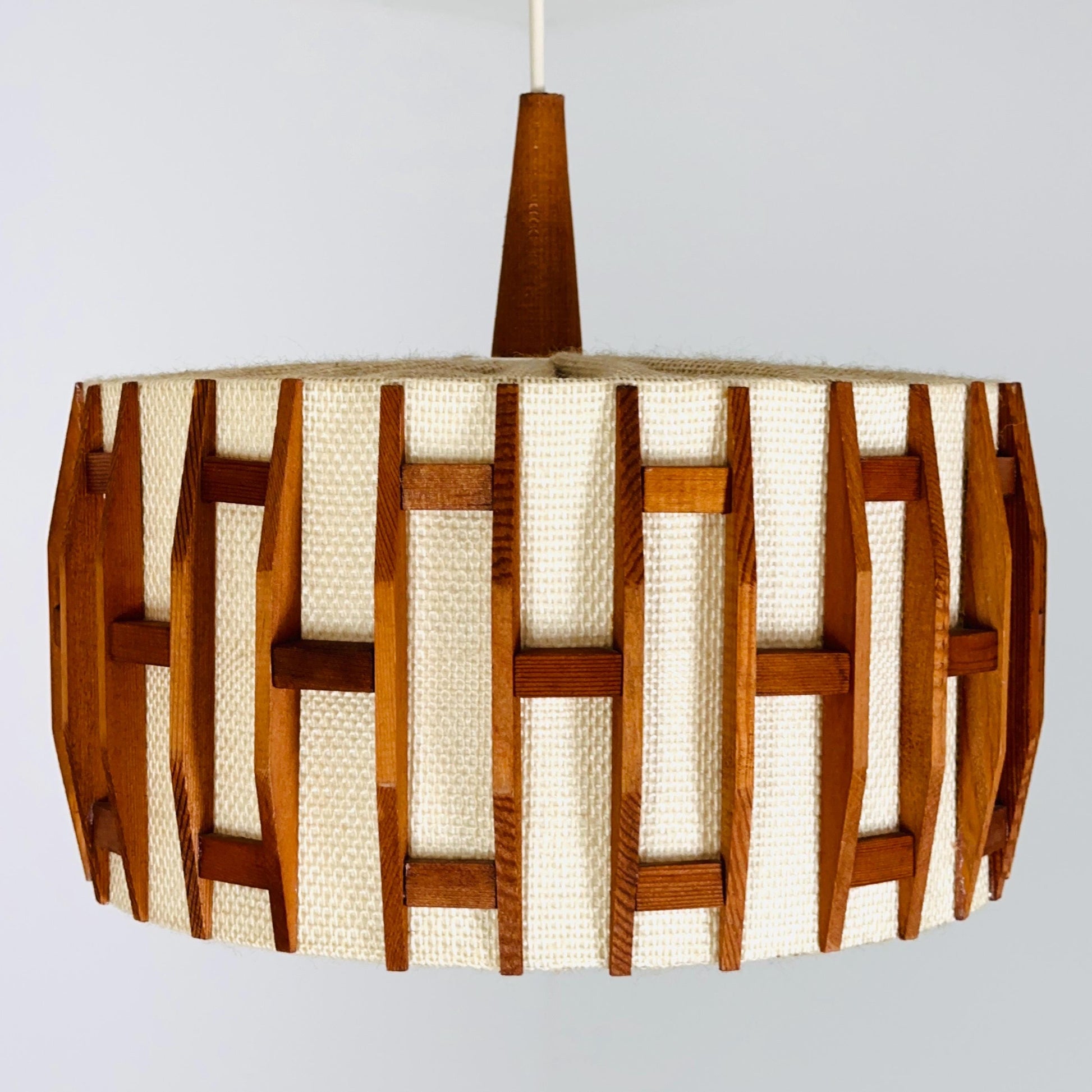 Mid century -century pendant lamp made of teak wood and jute , 1960s, Denmark