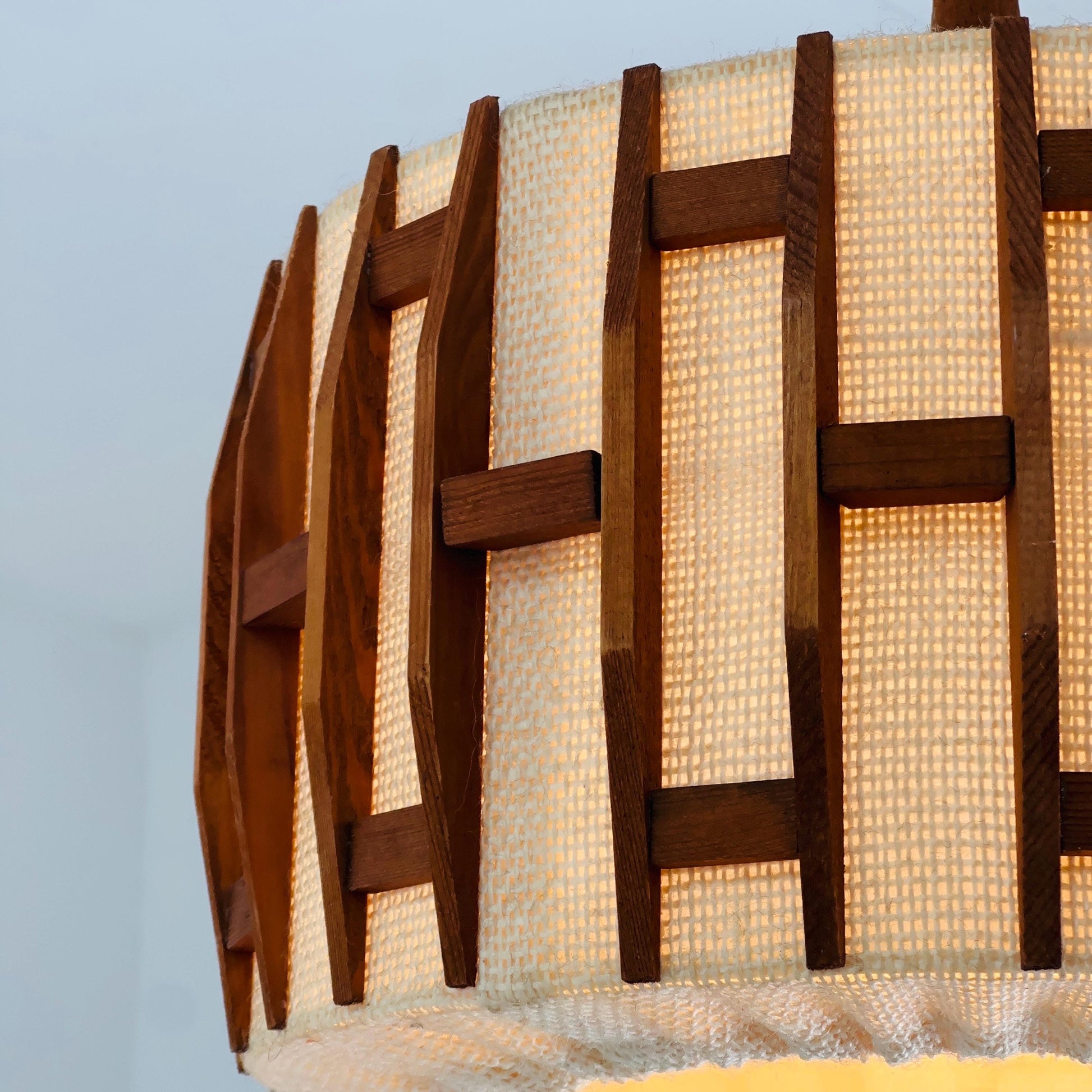 Mid century -century pendant lamp made of teak wood and jute , 1960s, Denmark