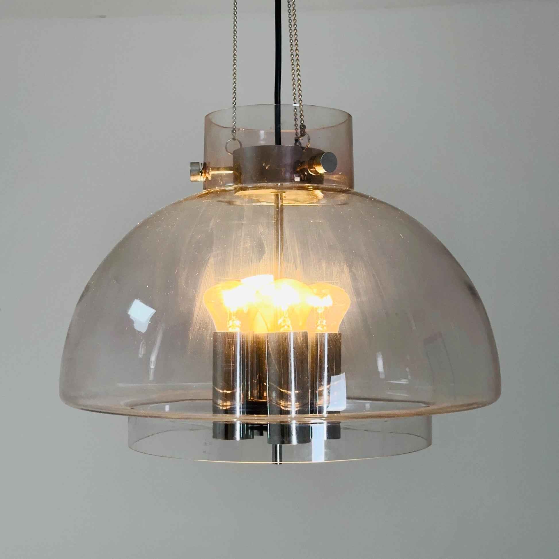 Large Mid-Century Glass Ball Pendant by Glashütte Limburg, Germany, 1970s – Chrome & Glass Chandelier