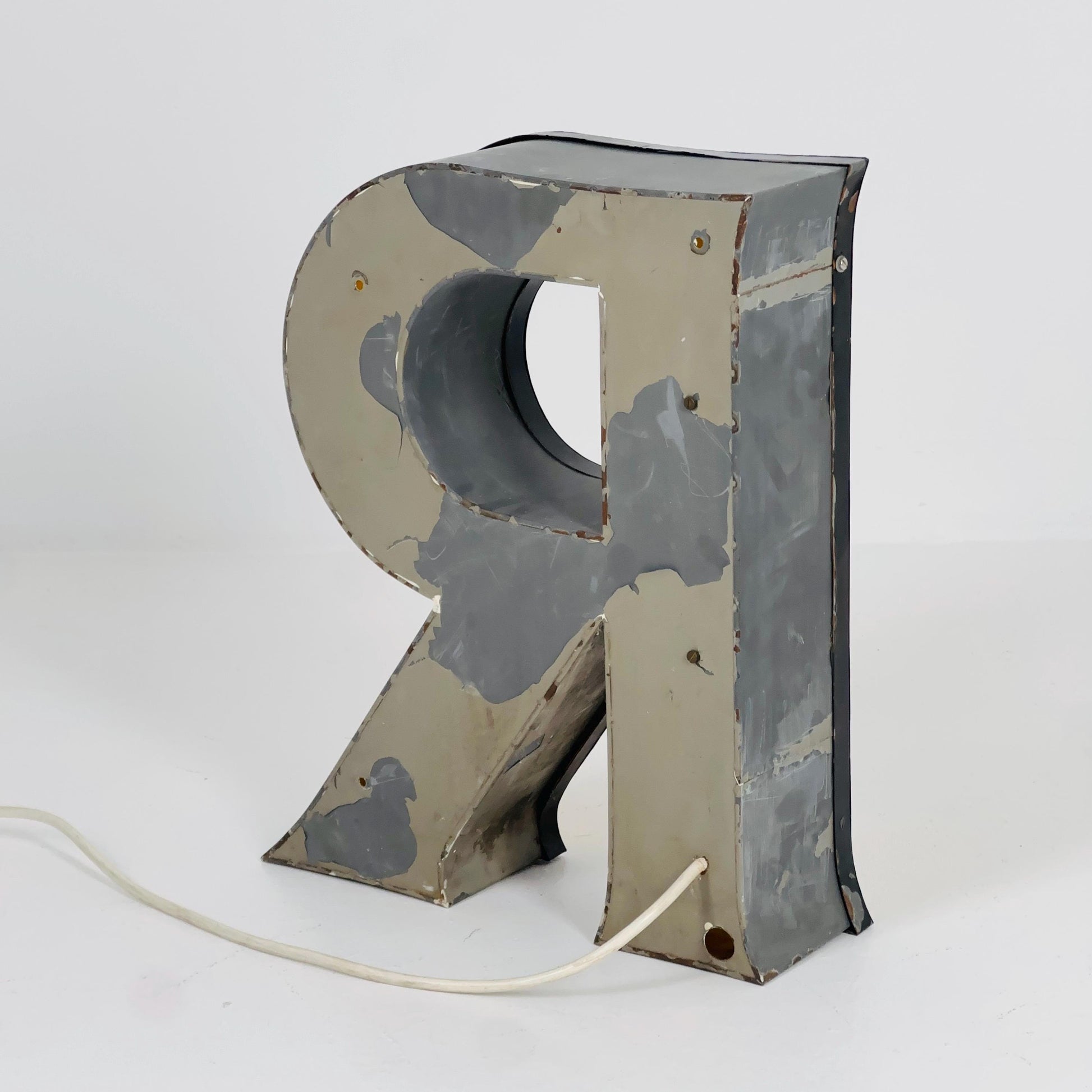 Mid century Large Illuminated Letter “R” – Yellow Plexiglass & Metal Sign Germany 1980s