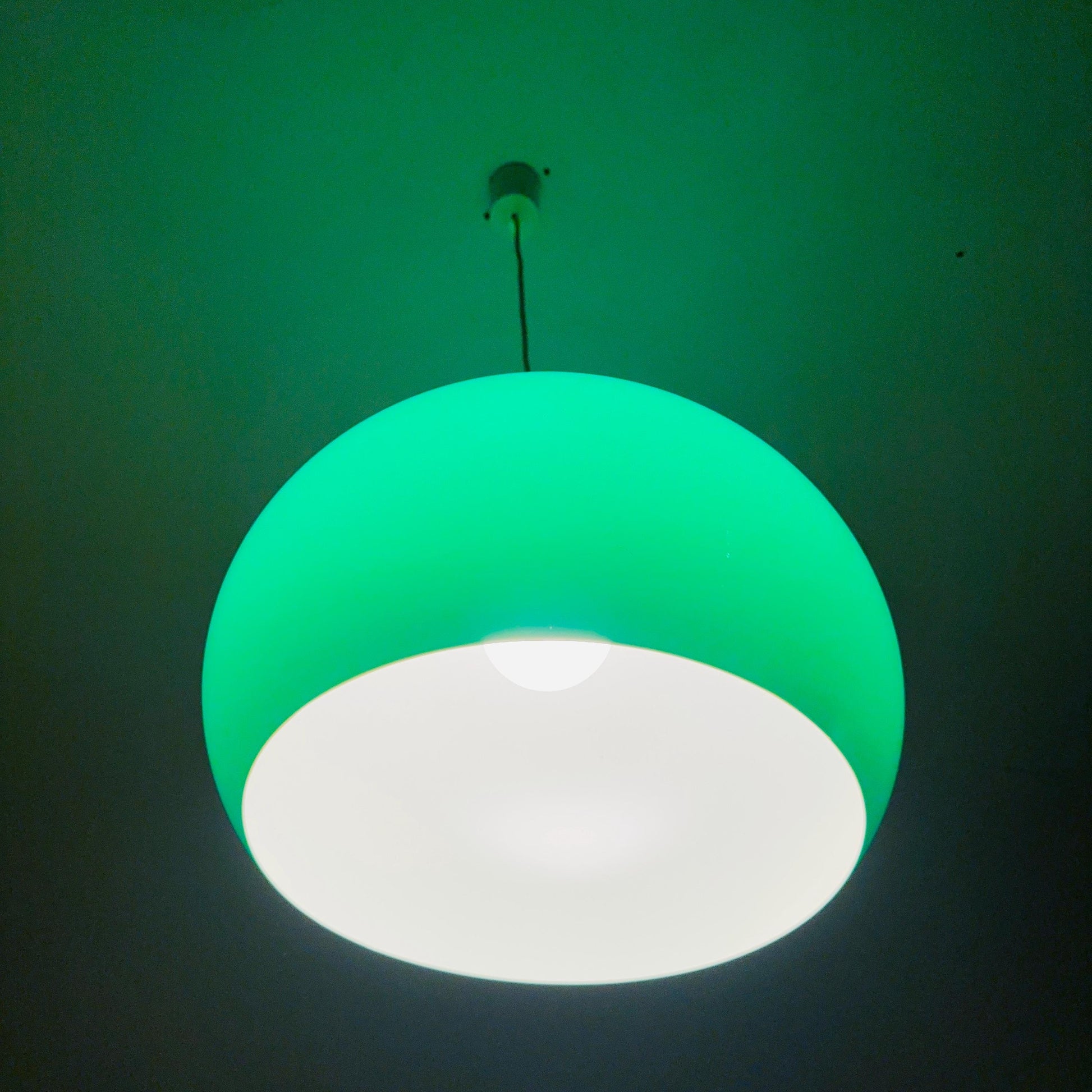 Mid century Pendant Green Harvey space age lamp by Guzzini for meblo , 1970s Italy