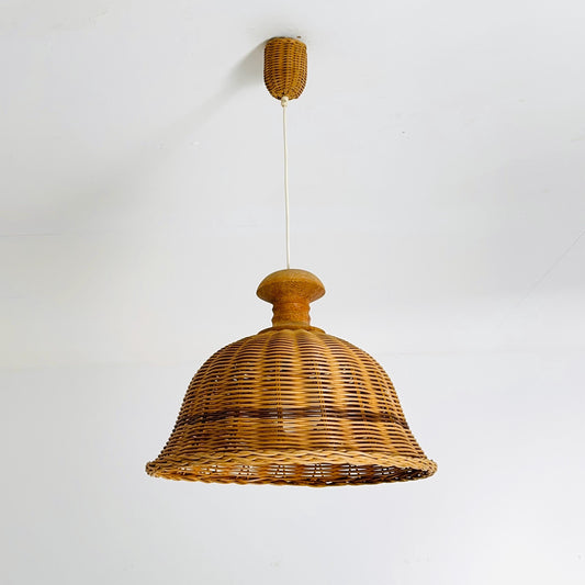 Bambus Rattan wooden Mid-Century chandelier 1960s