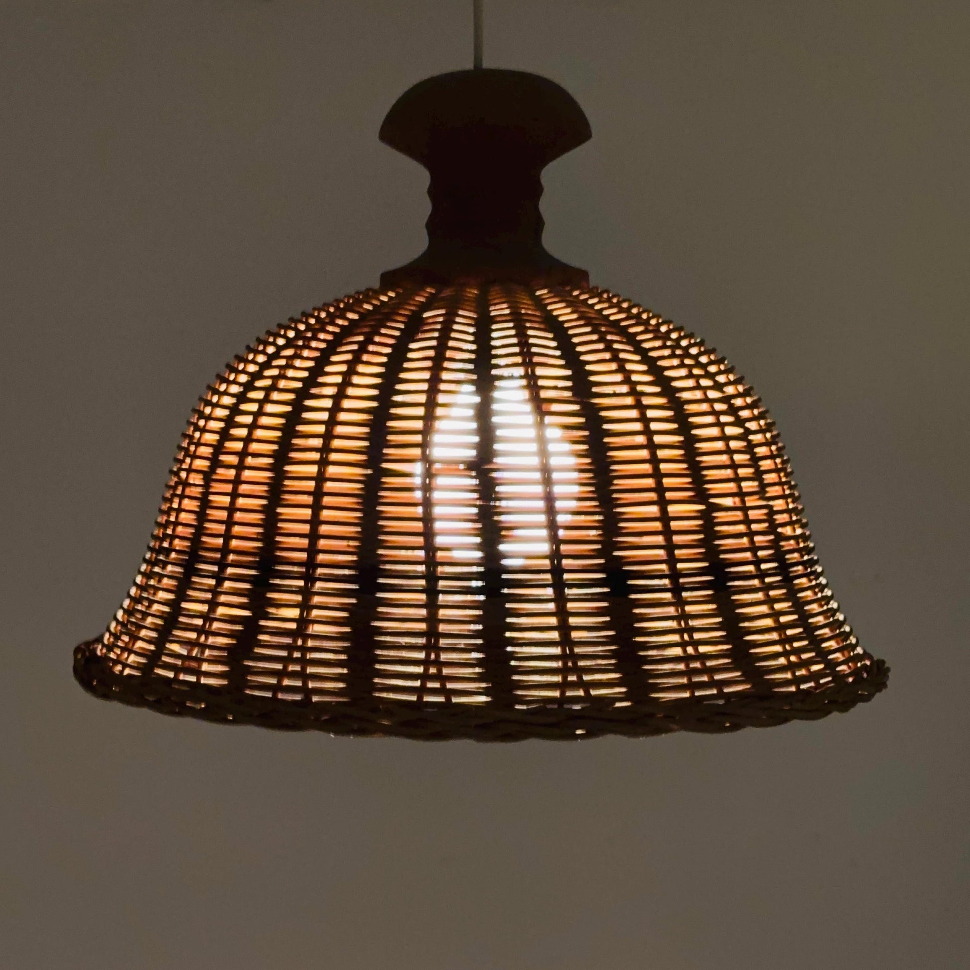 Bambus Rattan wooden Mid-Century chandelier 1960s