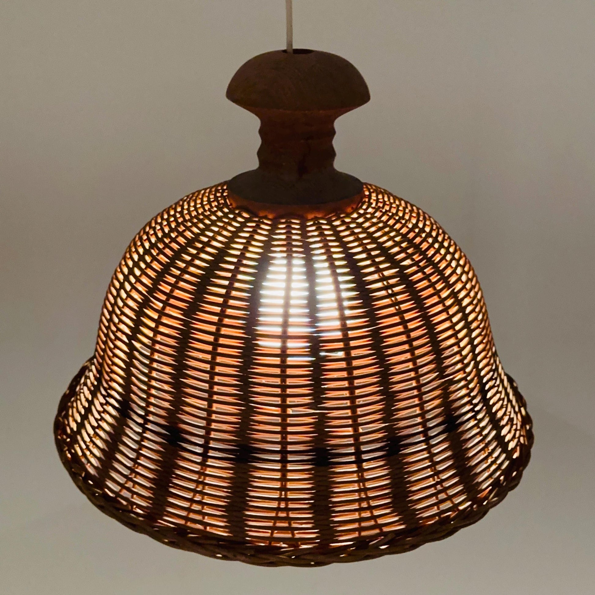 Bambus Rattan wooden Mid-Century chandelier 1960s