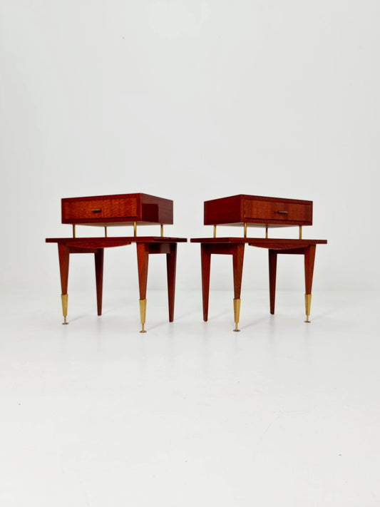 Rare Mid century German Mahagoni side tables/ Bedside tables/ Nightstands, , 1970s, set of 2