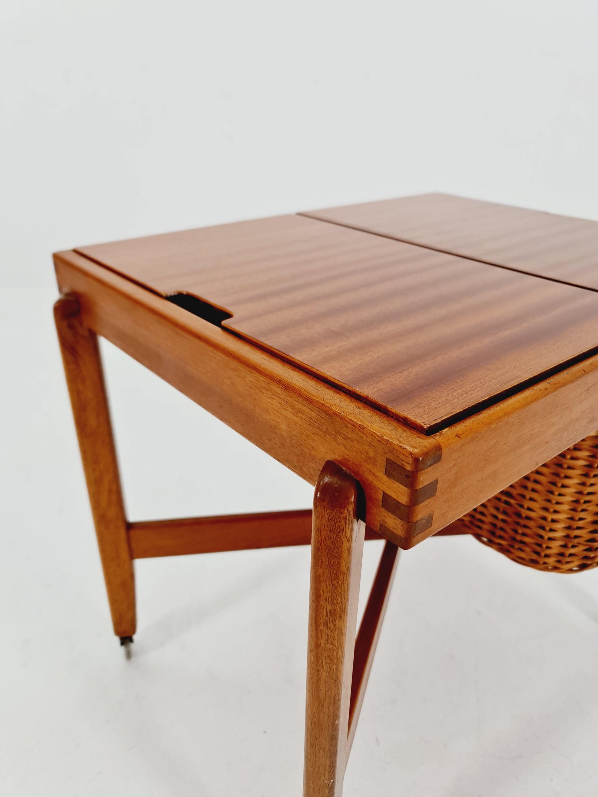 Vintage Danish teak and rattan sewing table/ side table cabinet By Asko , 1960s