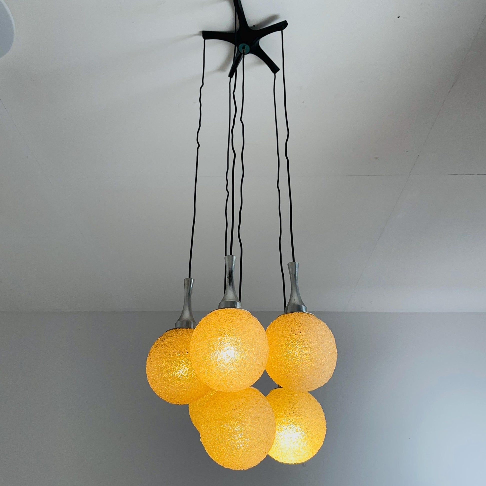 Mid-Century Pendant Lamp with 6 Plexiglass Globe Shades, Germany, 1970s