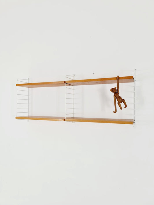 Original MCM Ash shelving system - consists of Black lacquered metal ladders, from string Stockholm 1960s
