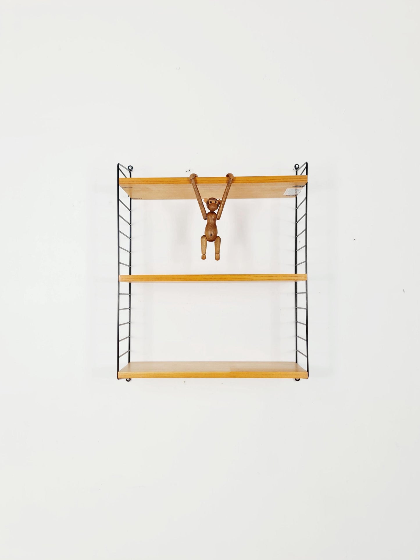 Original MCM Ash shelving system - consists of Black lacquered metal ladders, from string Stockholm 1960s