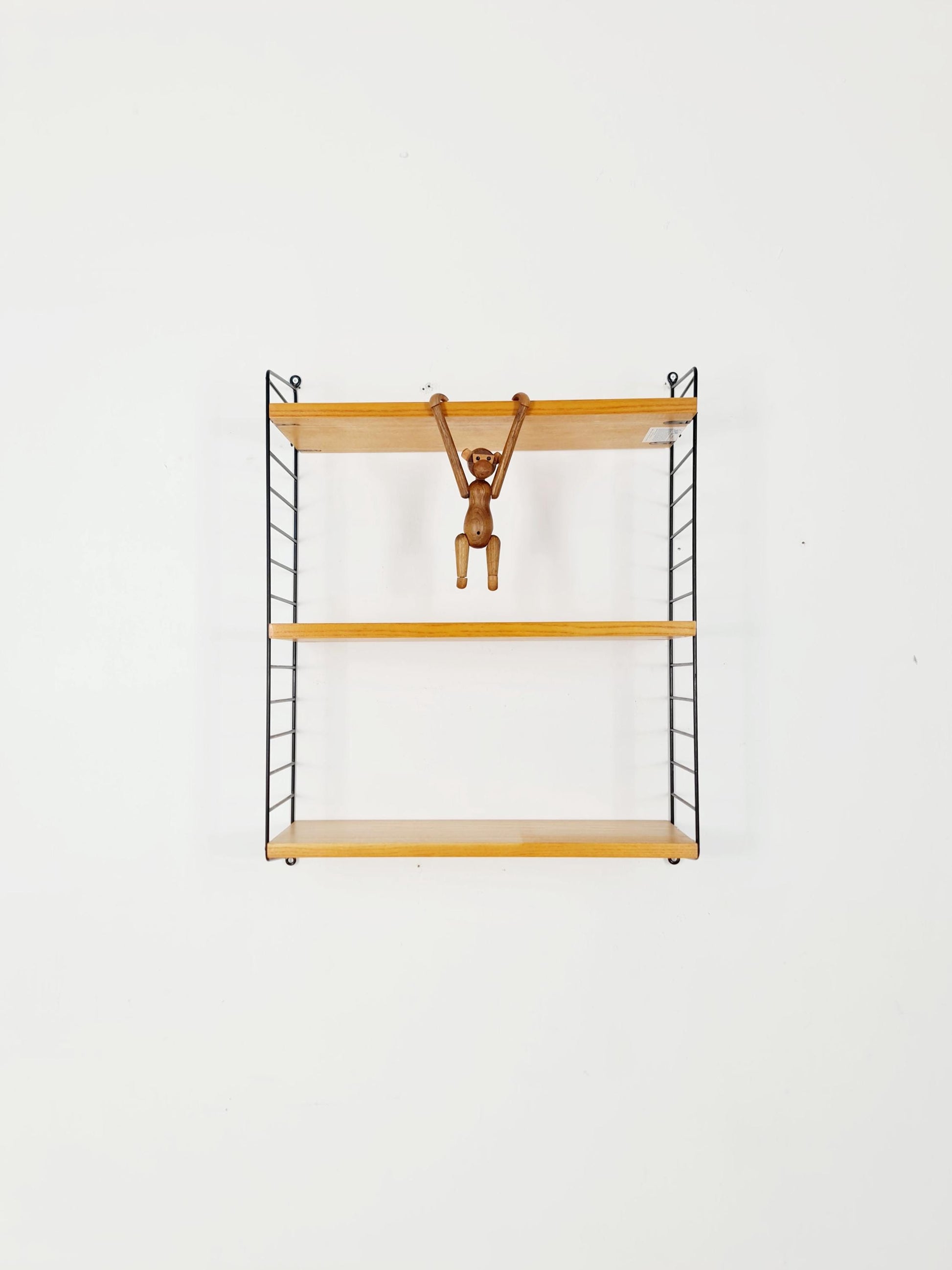 Original MCM Ash shelving system - consists of Black lacquered metal ladders, from string Stockholm 1960s