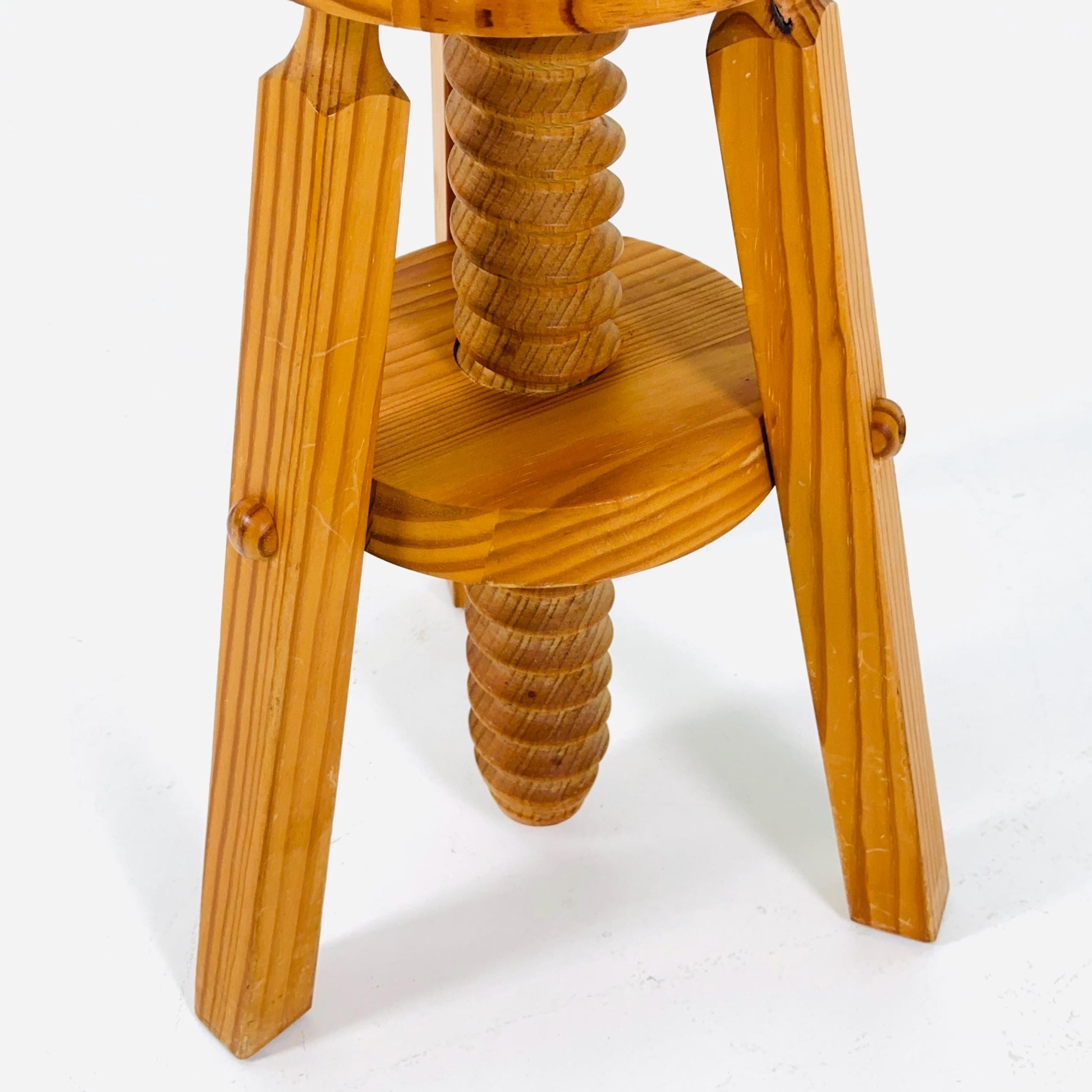 Mid century Solid wood adjustable screw craftsman stool Germany 1960s