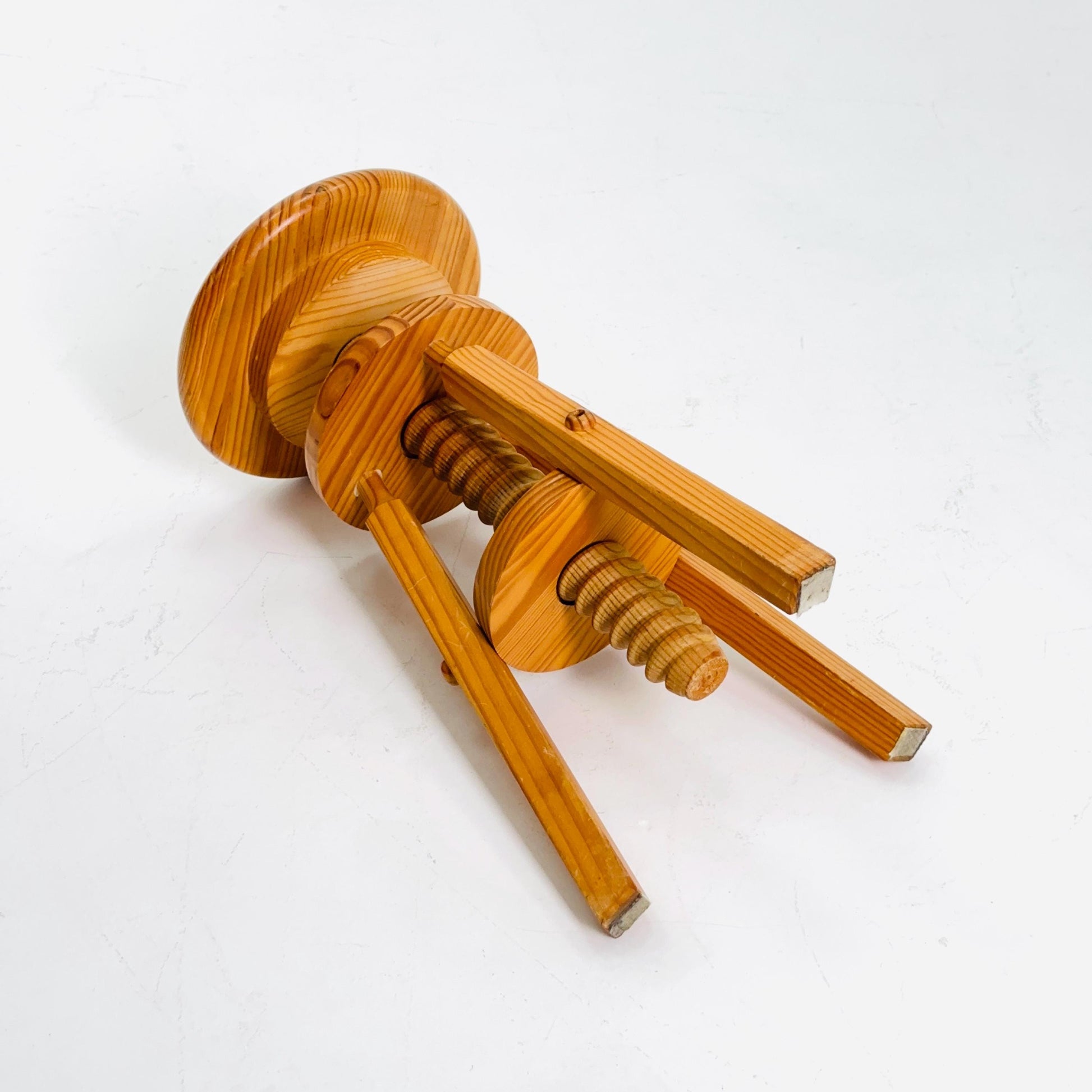 Mid century Solid wood adjustable screw craftsman stool Germany 1960s