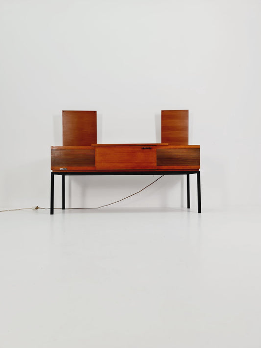 Mid Century Modern scandinavian teak sidboard record player By PHililps , radio bY Rosita
